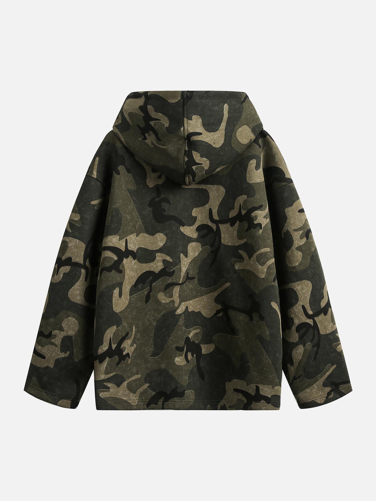 Concert Outfit Vintage Camouflage Flame Heart Print Hoodie
