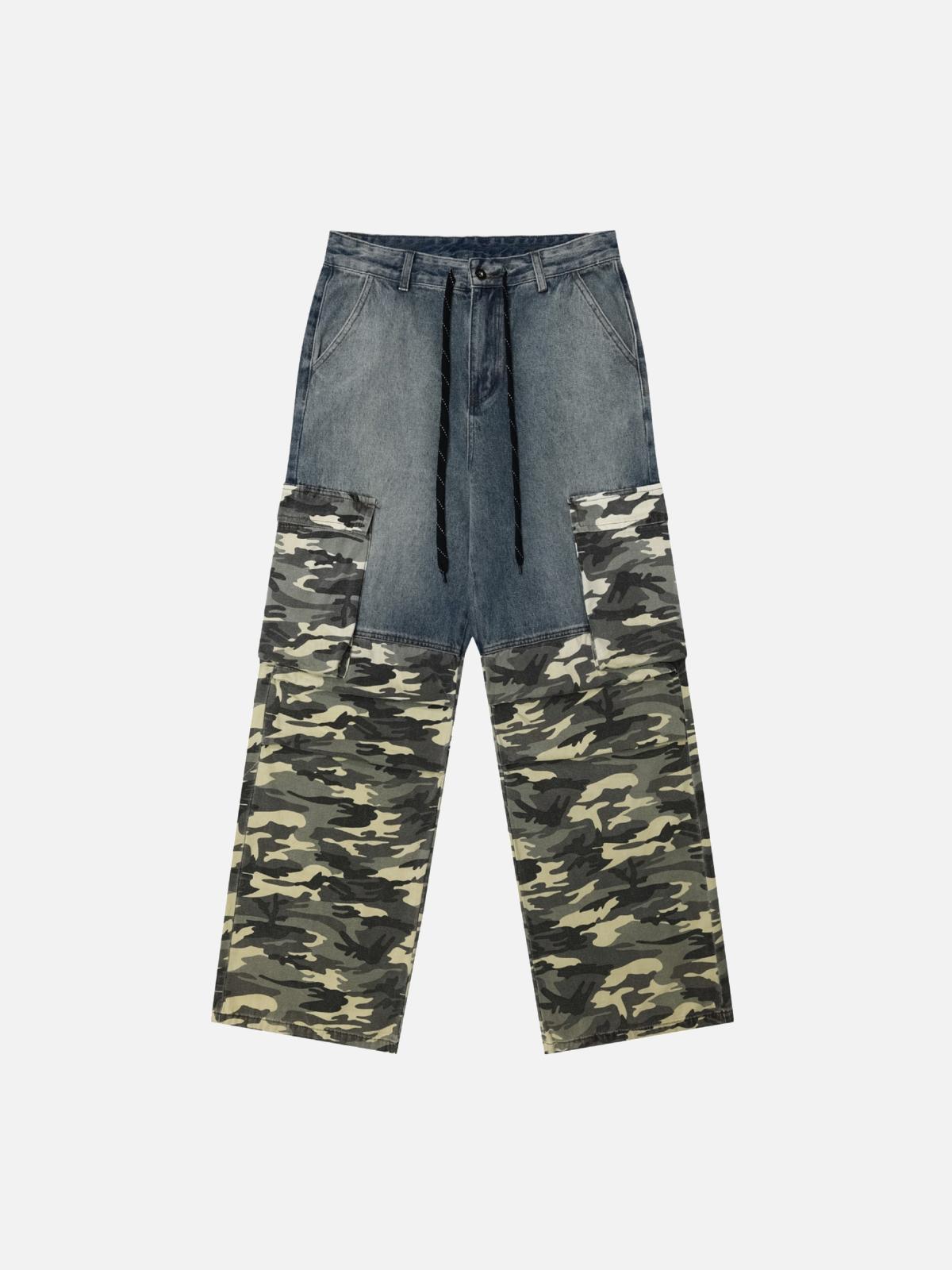 Concert Outfit Vintage Camouflage Patchwork Cargo Jeans