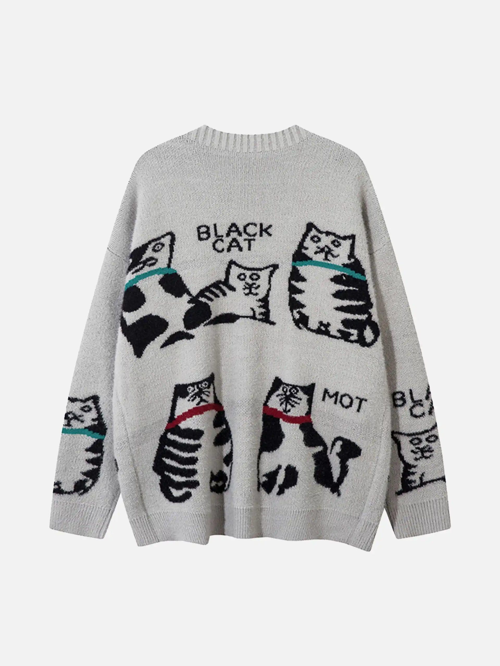 Concert Outfit Vintage Cat Jacquard Knit Cardigan