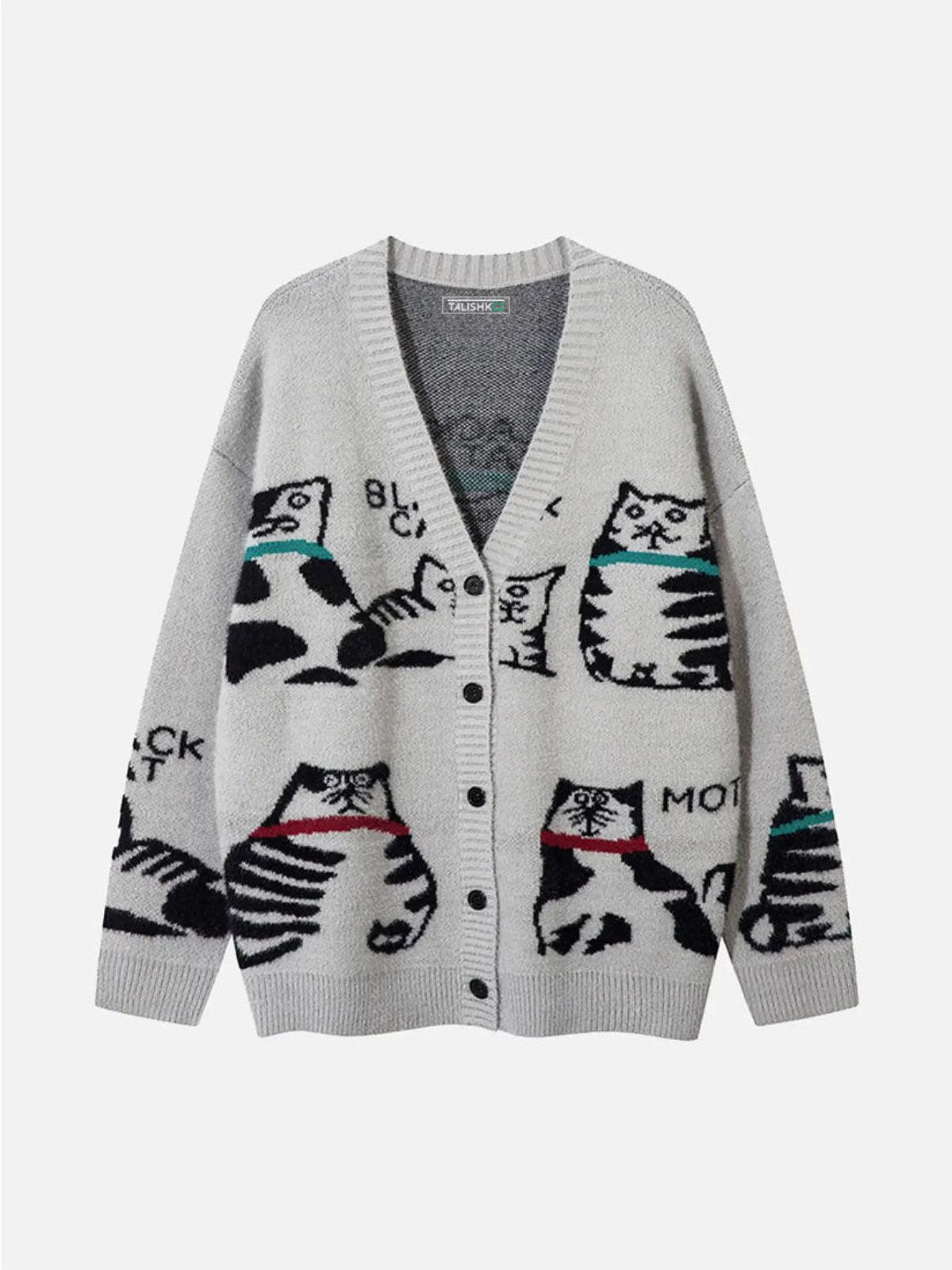 Concert Outfit Vintage Cat Jacquard Knit Cardigan