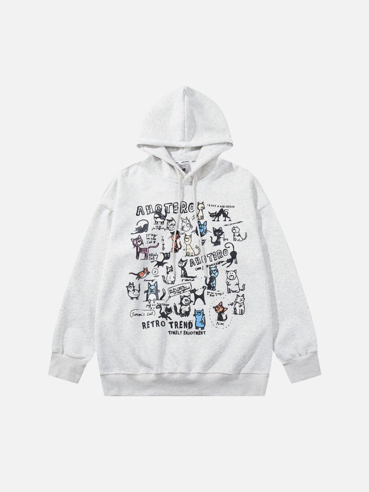 Concert Outfit Vintage Cat Print Hoodie