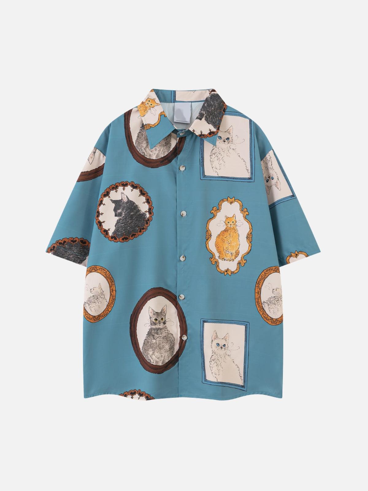 Concert Outfit Vintage Cat Print Short Sleeve Shirt