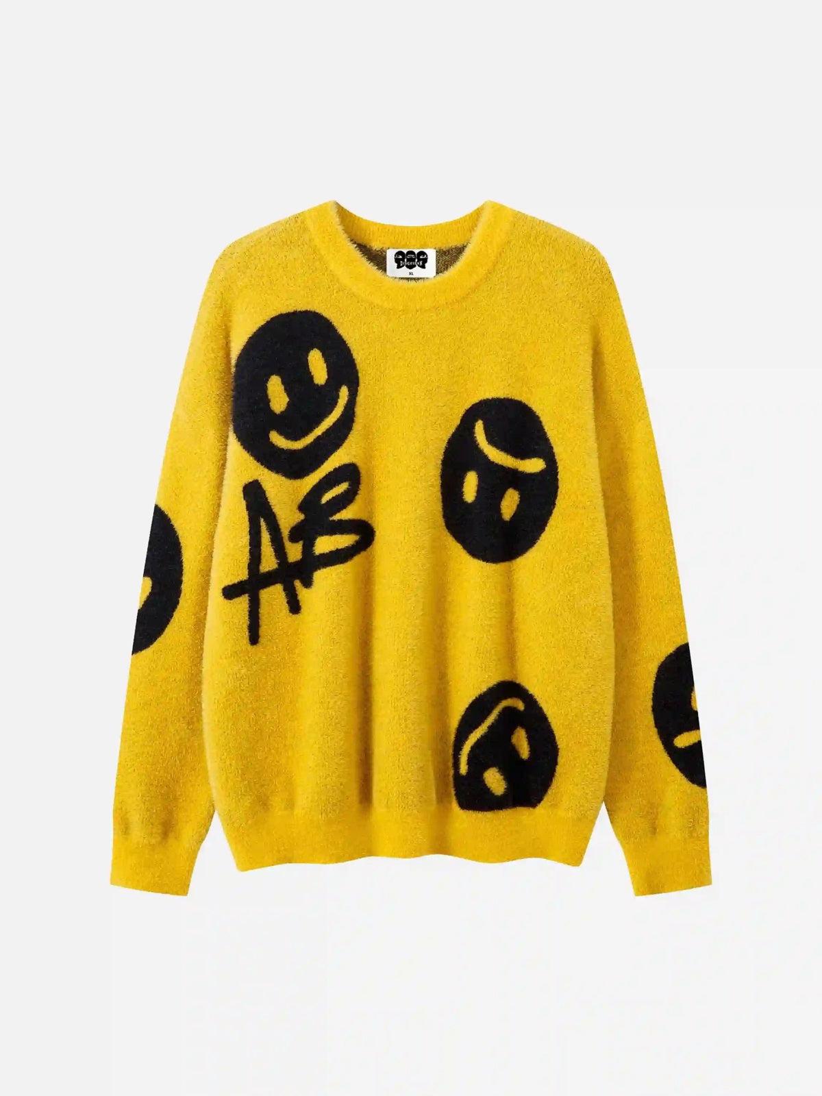 Concert Outfit Vintage Contrasting Smiley Face Sweater