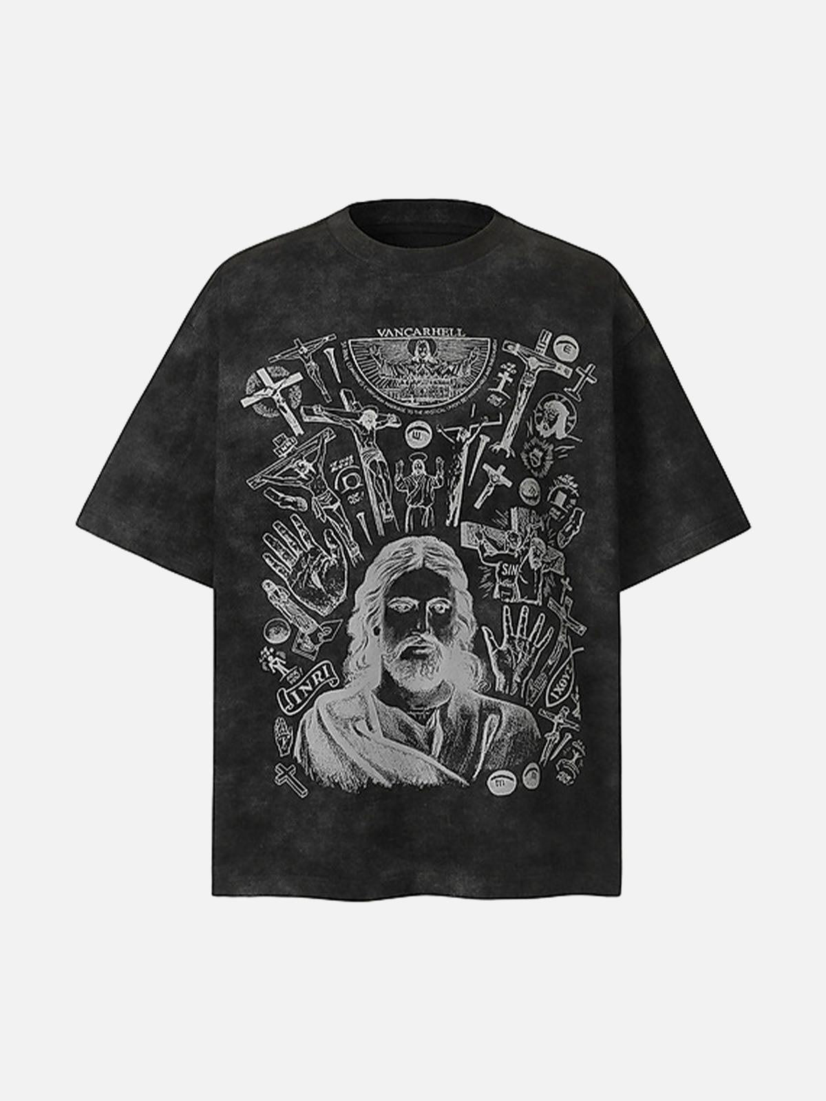 Concert Outfit Vintage Cross Figure Print T-Shirt