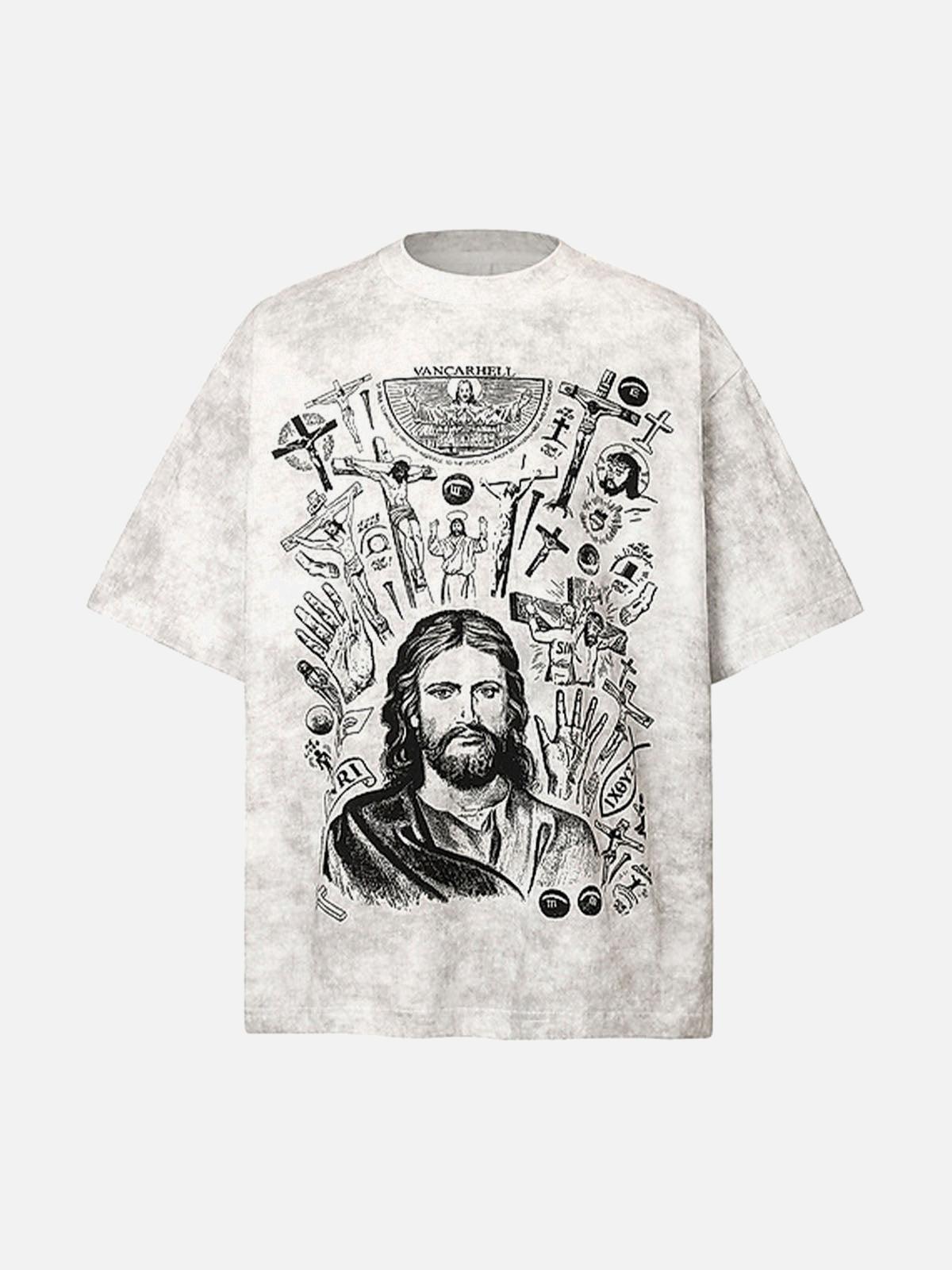 Concert Outfit Vintage Cross Figure Print T-Shirt