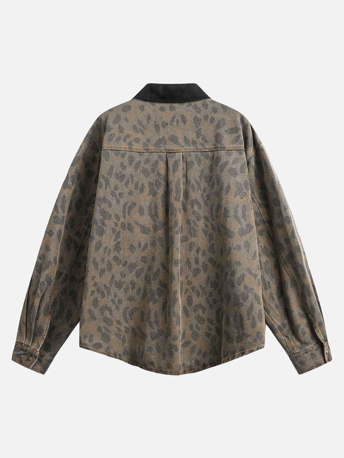 Concert Outfit Vintage Distressed Cheetah Print Denim Shirt