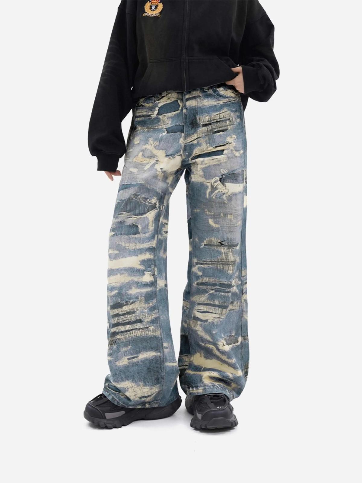 Concert Outfit Vintage Distressed Print 'Ripped' Jeans