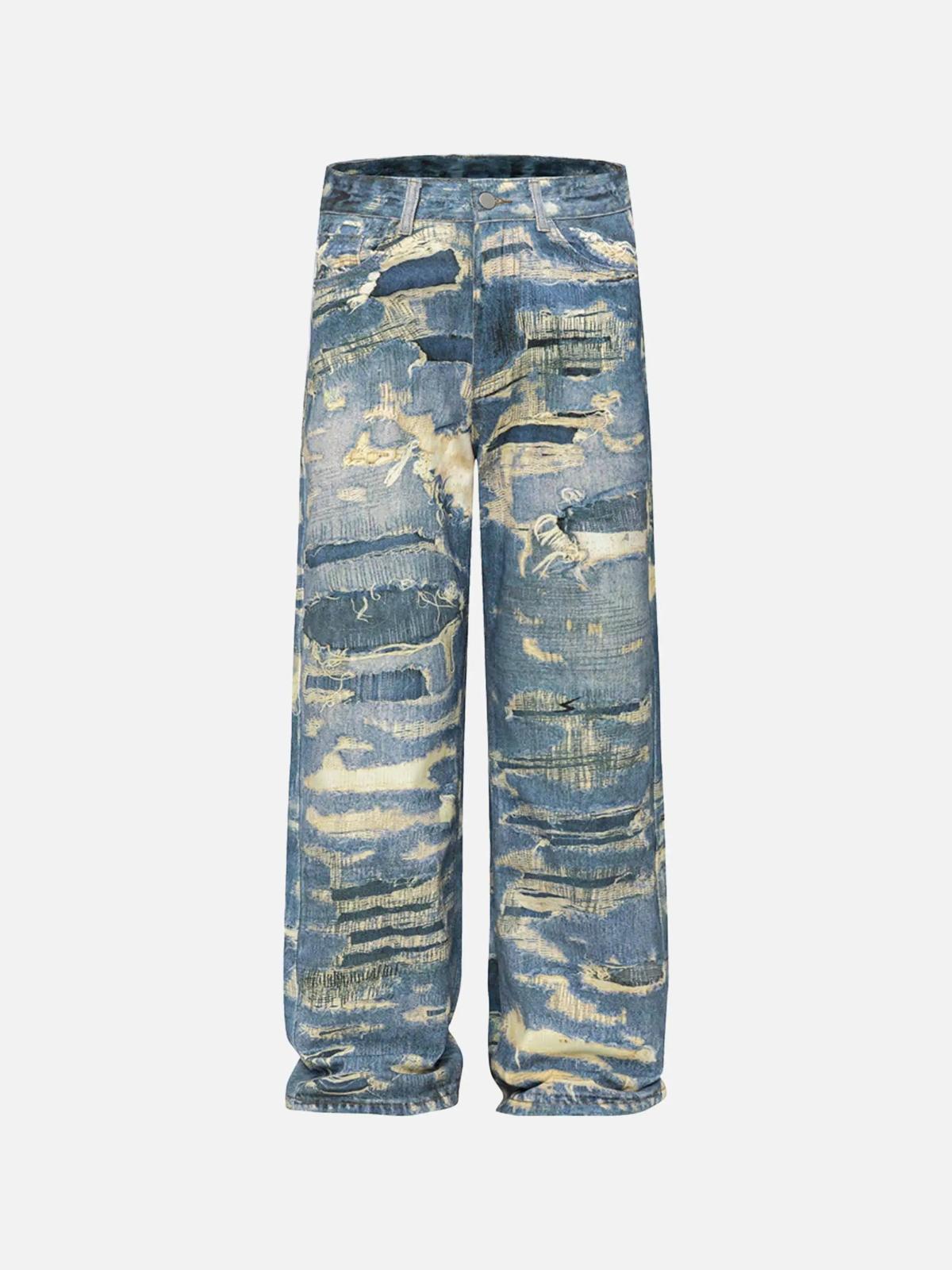Concert Outfit Vintage Distressed Print 'Ripped' Jeans