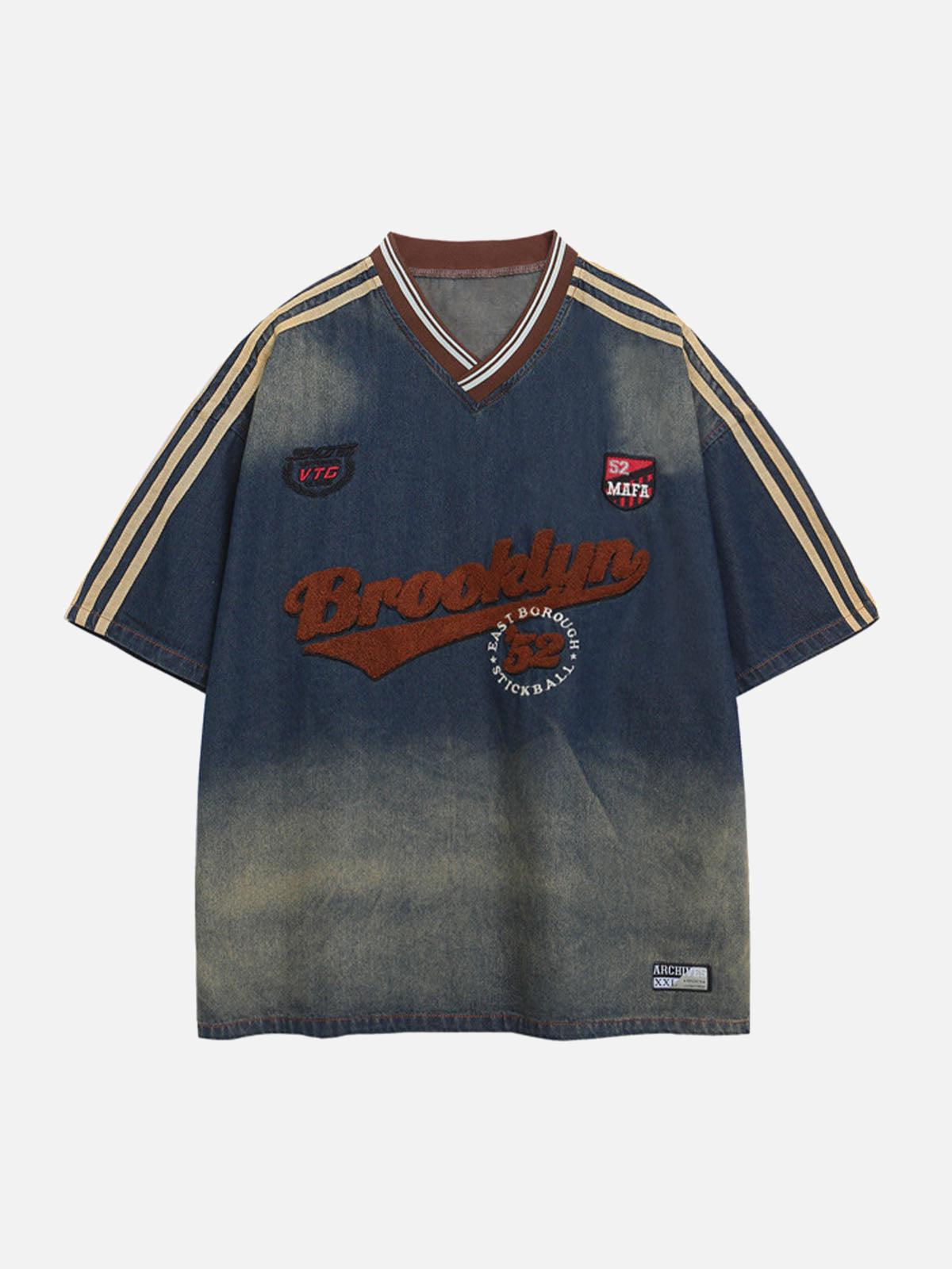 Concert Outfit Vintage Distressed Washed Gradient Denim T-Shirt