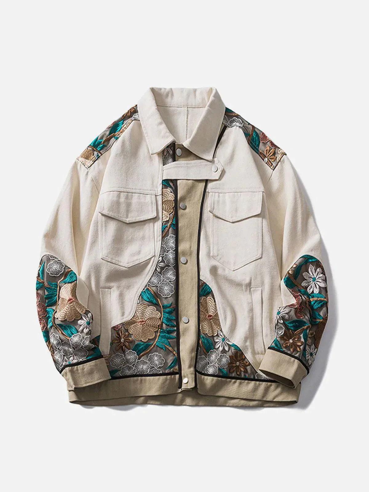 Concert Outfit Vintage Flower Embroidery Stitching Jacket
