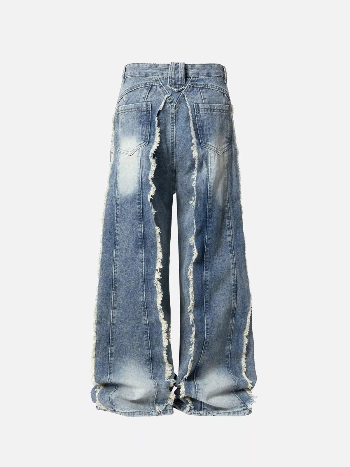 Concert Outfit Vintage Fringed Raw-Edge Oversized Jeans