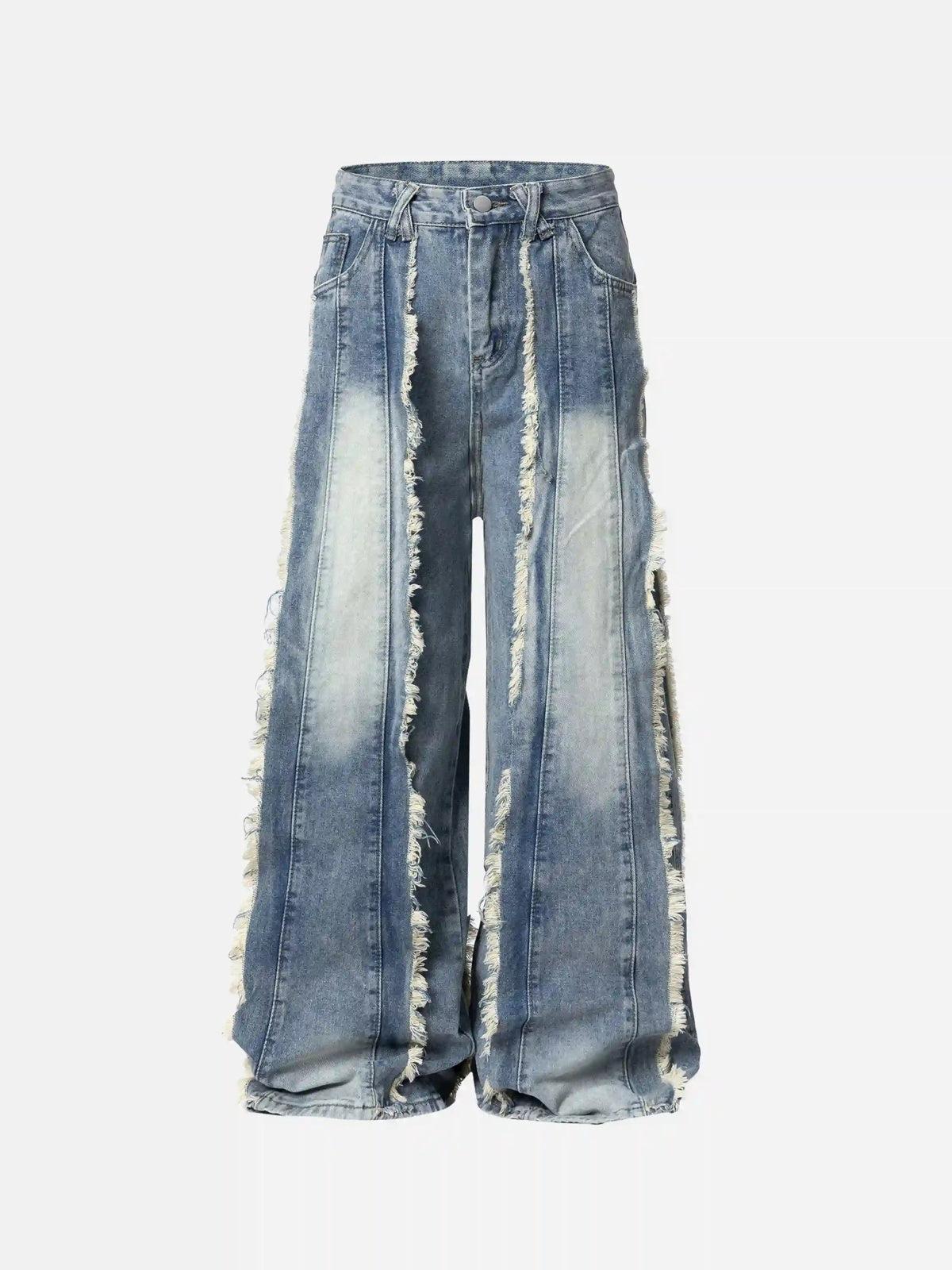 Concert Outfit Vintage Fringed Raw-Edge Oversized Jeans