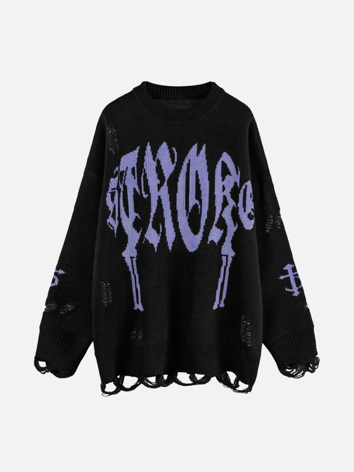 Concert Outfit Vintage Gothic Ripped Sweater