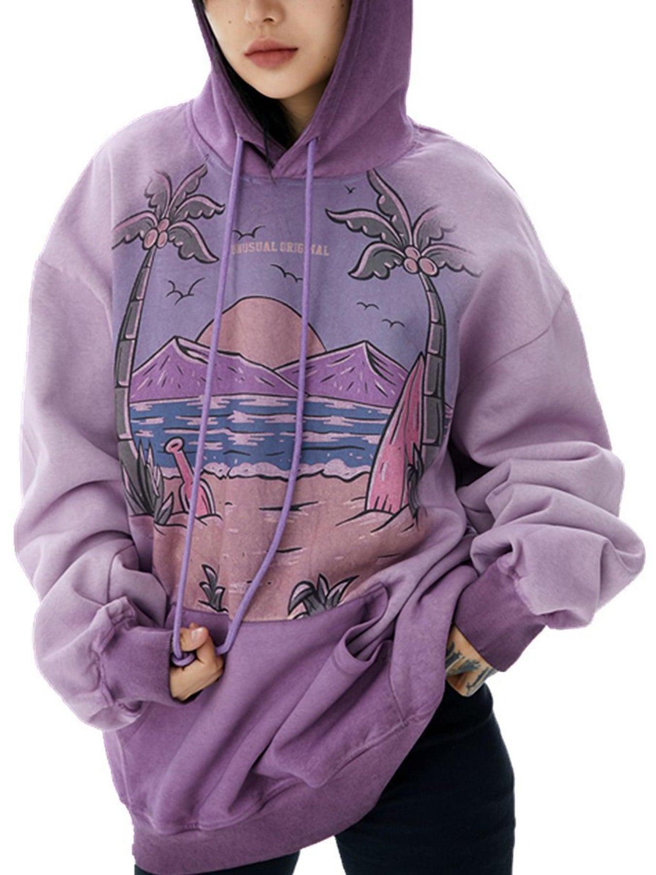 Concert Outfit Vintage Gradient Hooded Loose Sweatshirt