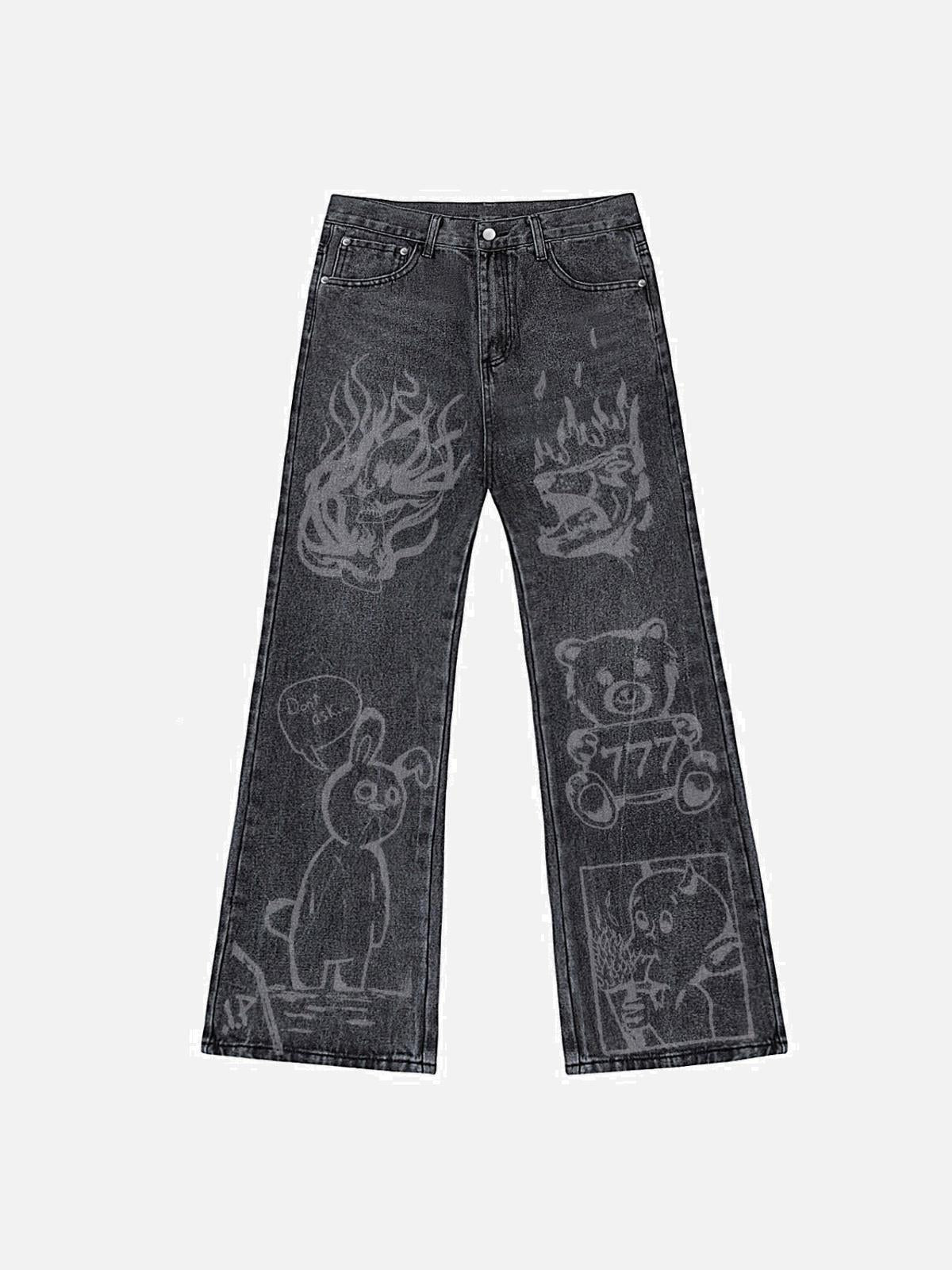 Concert Outfit Vintage Graffiti Print Jeans