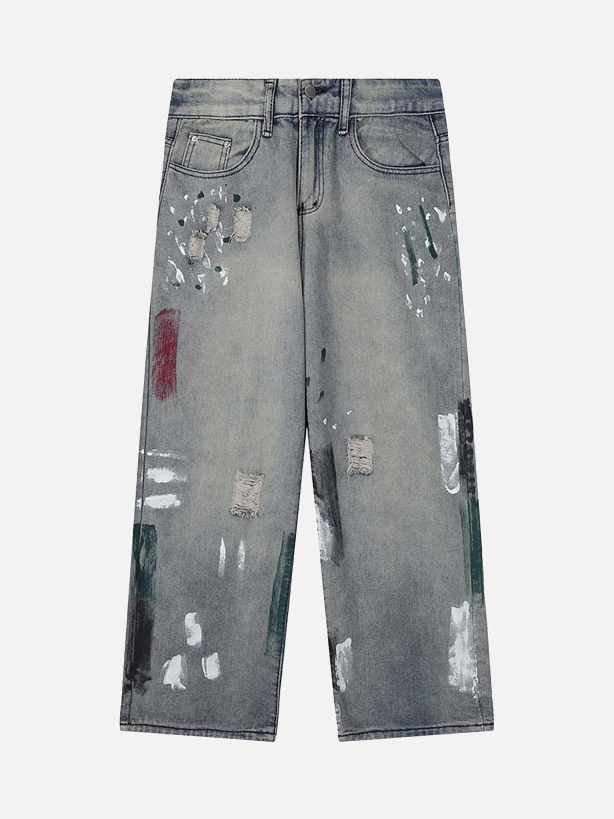 Concert Outfit Vintage Ink Splash Washed And Distressed Jeans