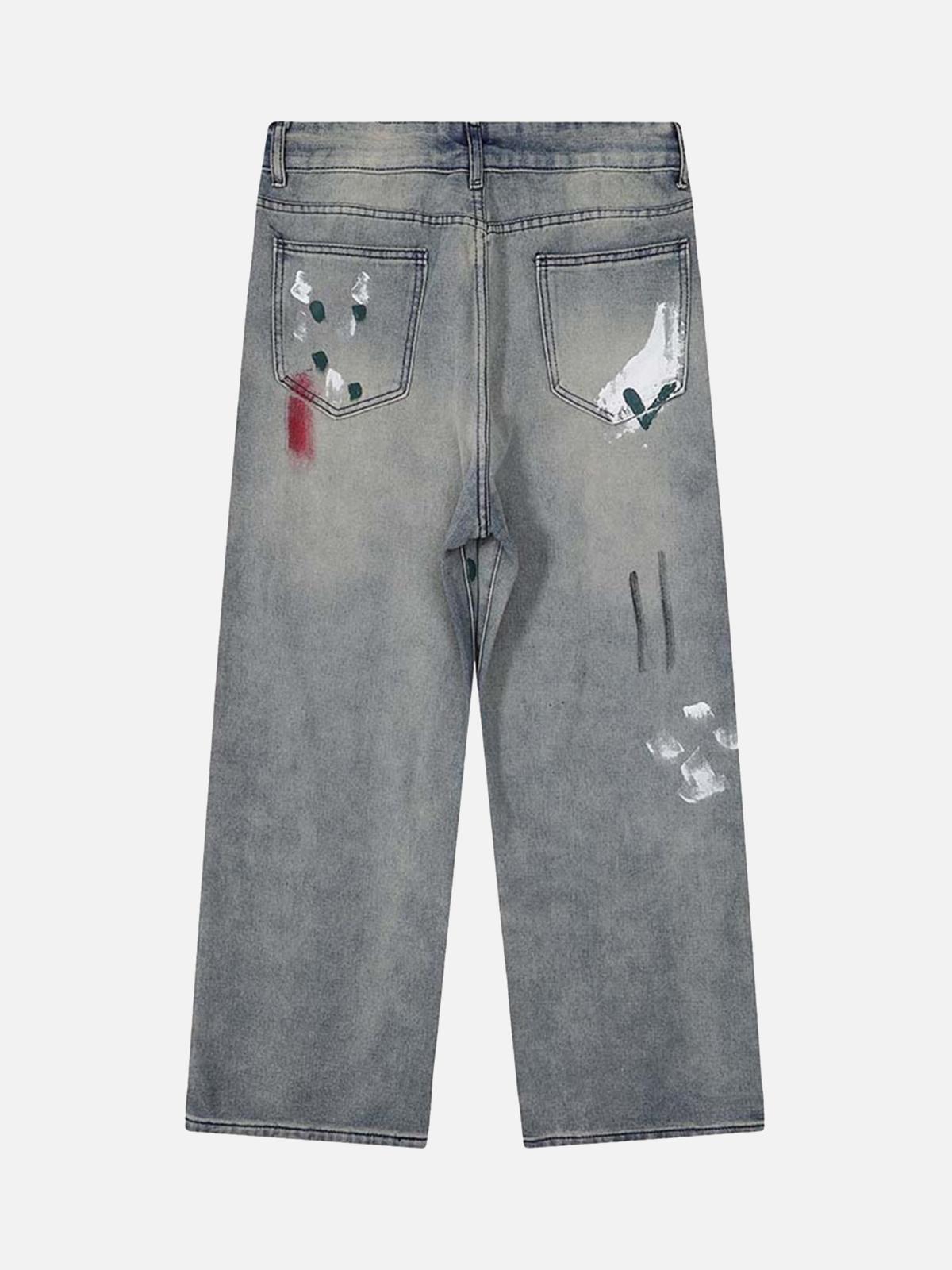Concert Outfit Vintage Ink Splash Washed And Distressed Jeans