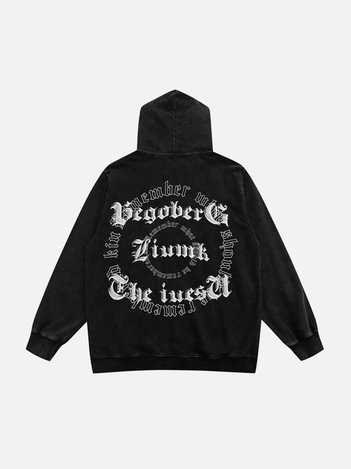 Concert Outfit Vintage Letter Print Zipper Hoodie