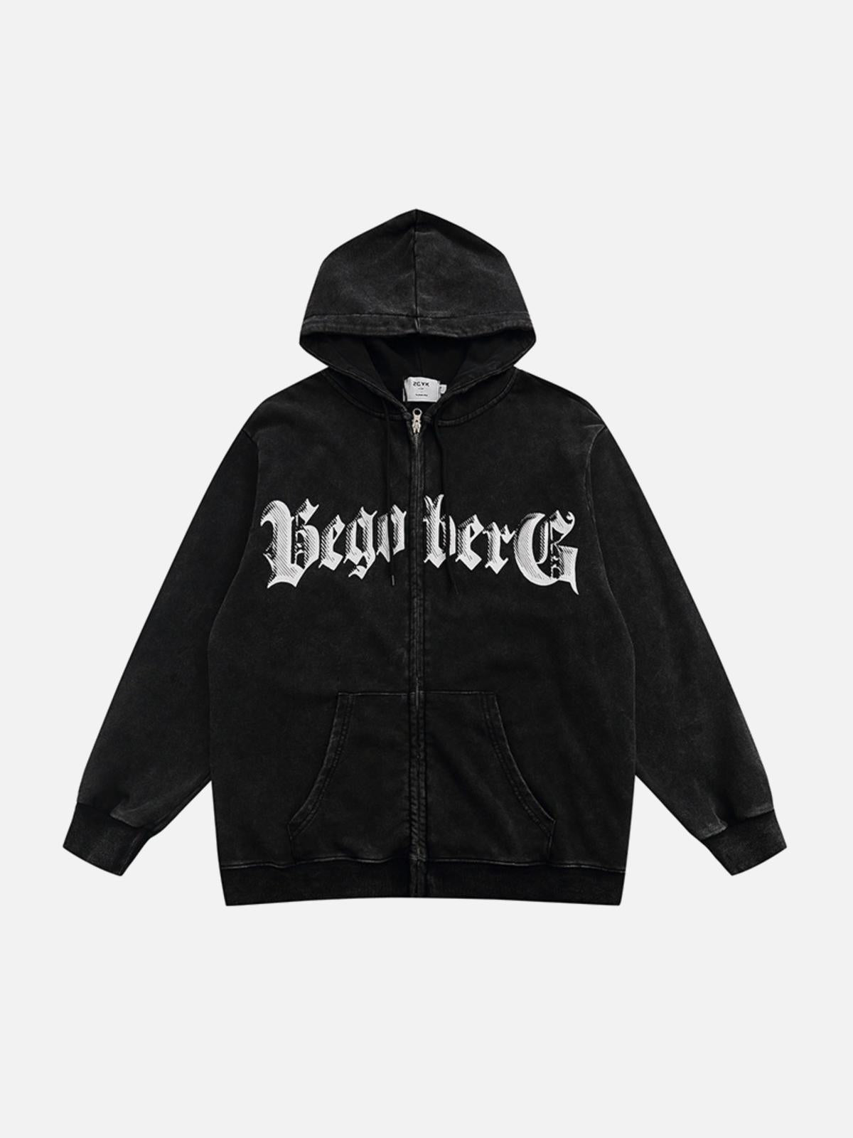 Concert Outfit Vintage Letter Print Zipper Hoodie
