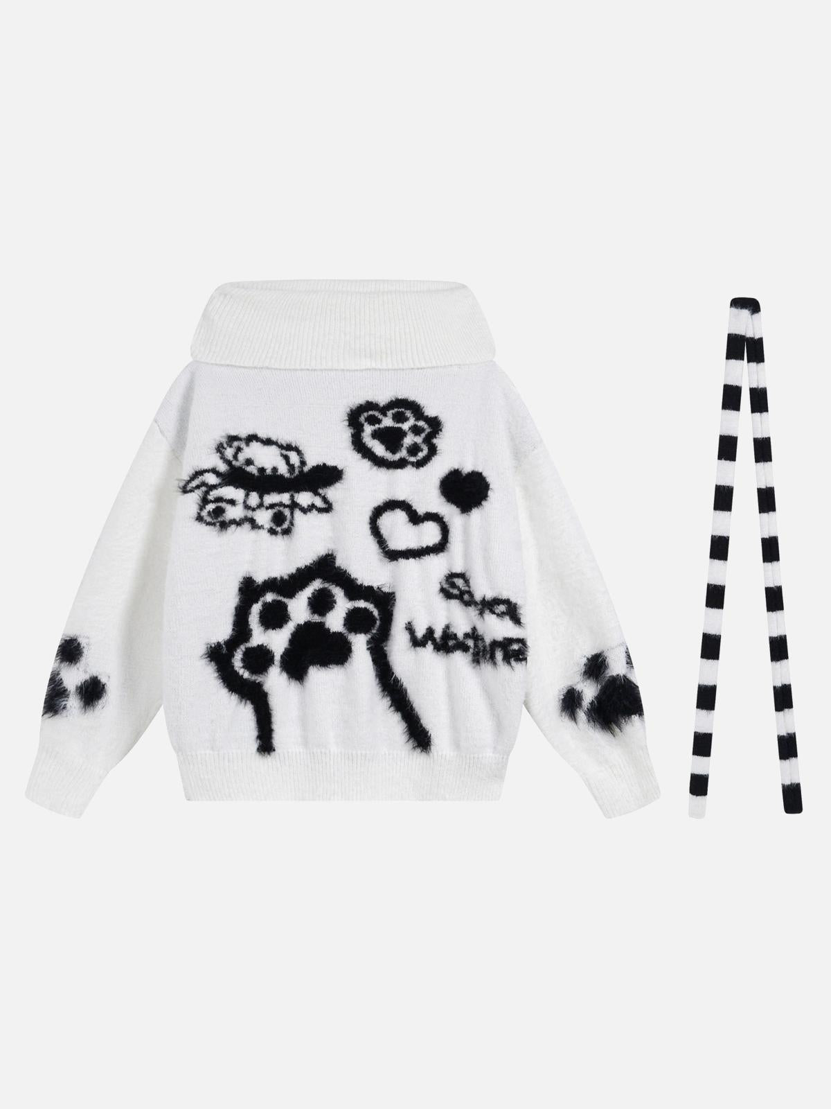 Concert Outfit Vintage Little Bear Paw Print Painting Casual Sweater