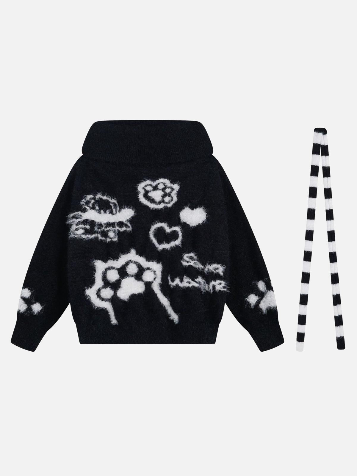 Concert Outfit Vintage Little Bear Paw Print Painting Casual Sweater