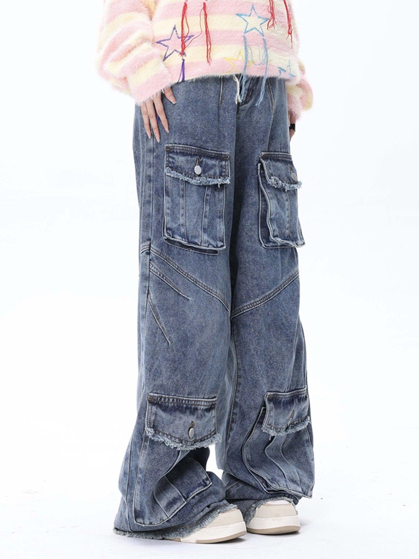 Concert Outfit Vintage Multi-Pocket Workwear Jeans