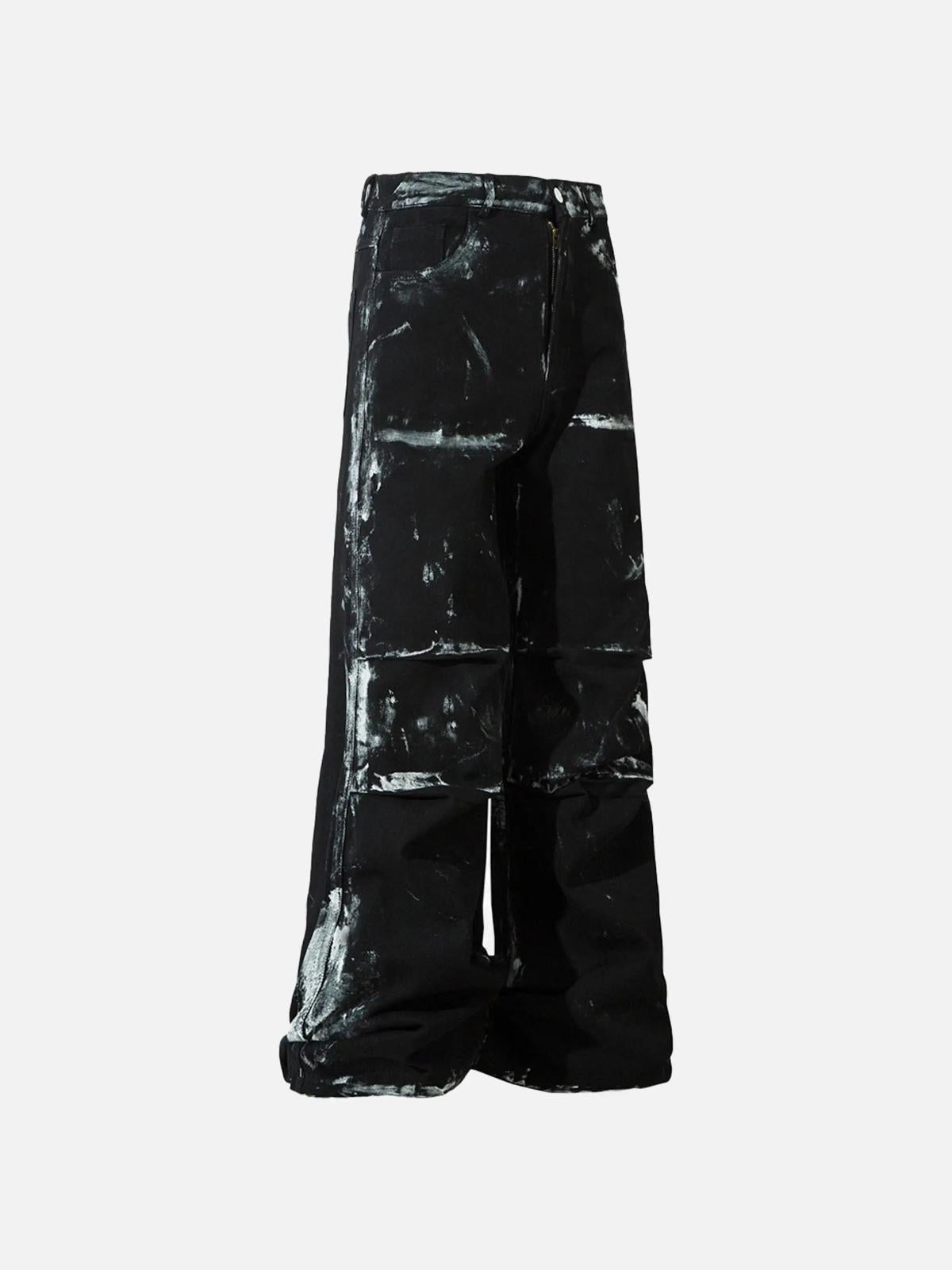 Concert Outfit Vintage Painted Wide-Leg Pleated Jeans