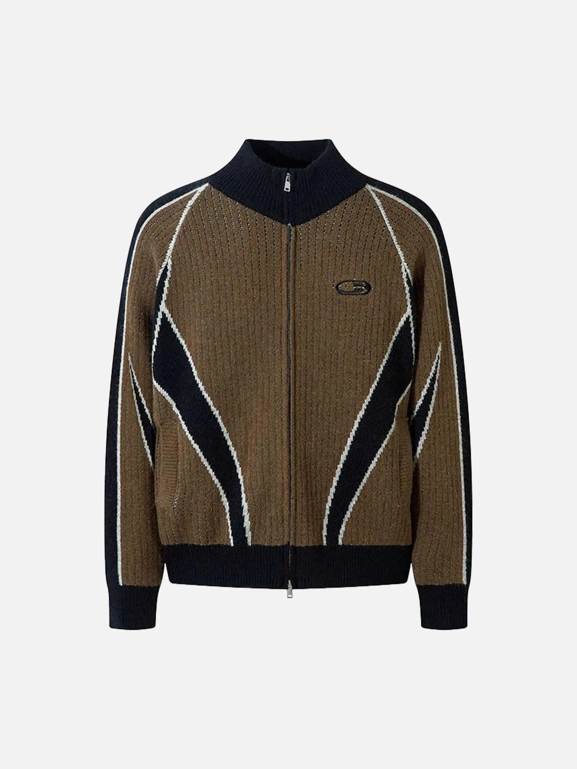 Concert Outfit Vintage Patchwork Contrast Color Stand Collar Cardigan