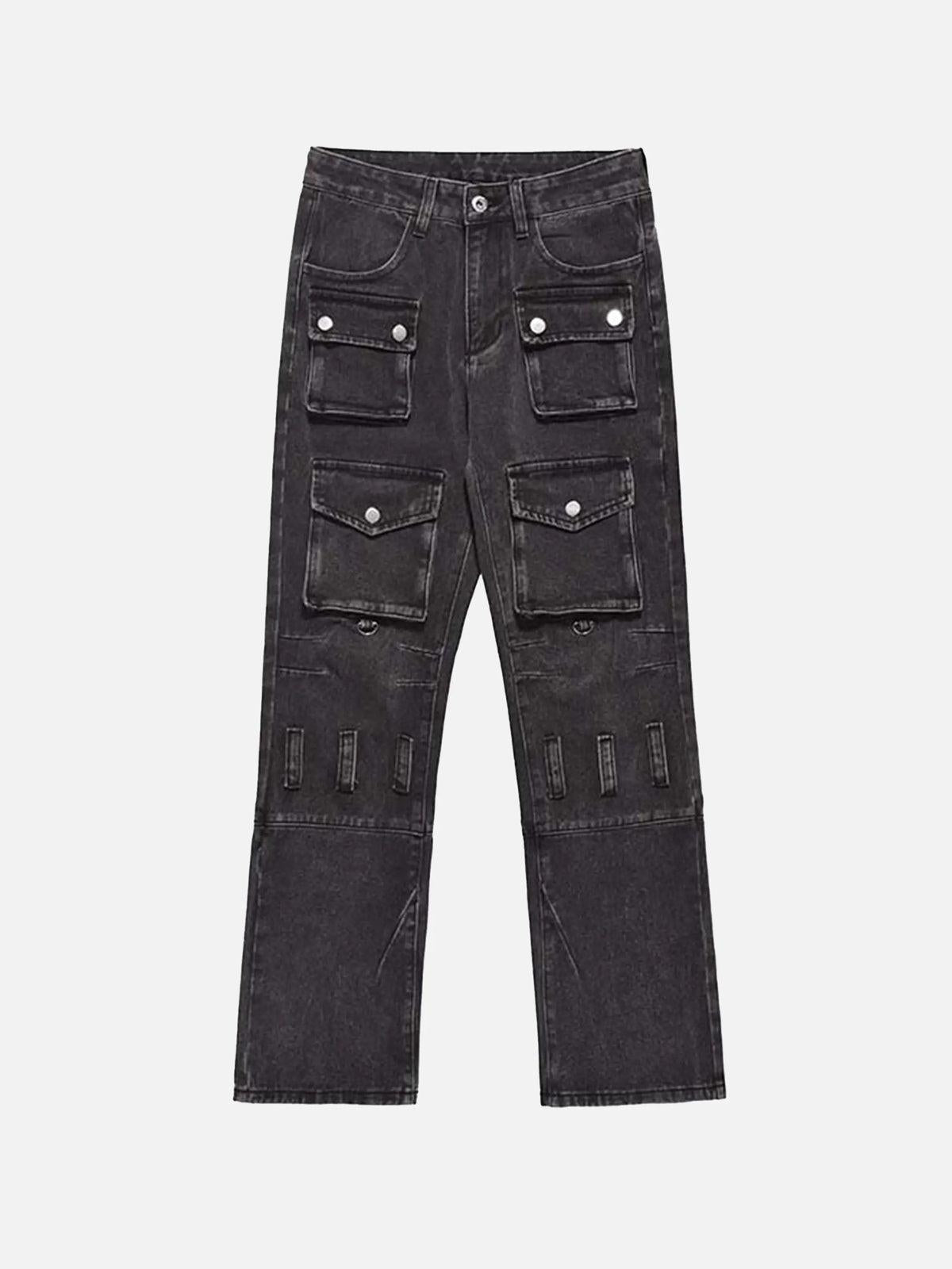 Concert Outfit Vintage Punk Distressed Multi-Pocket Jeans