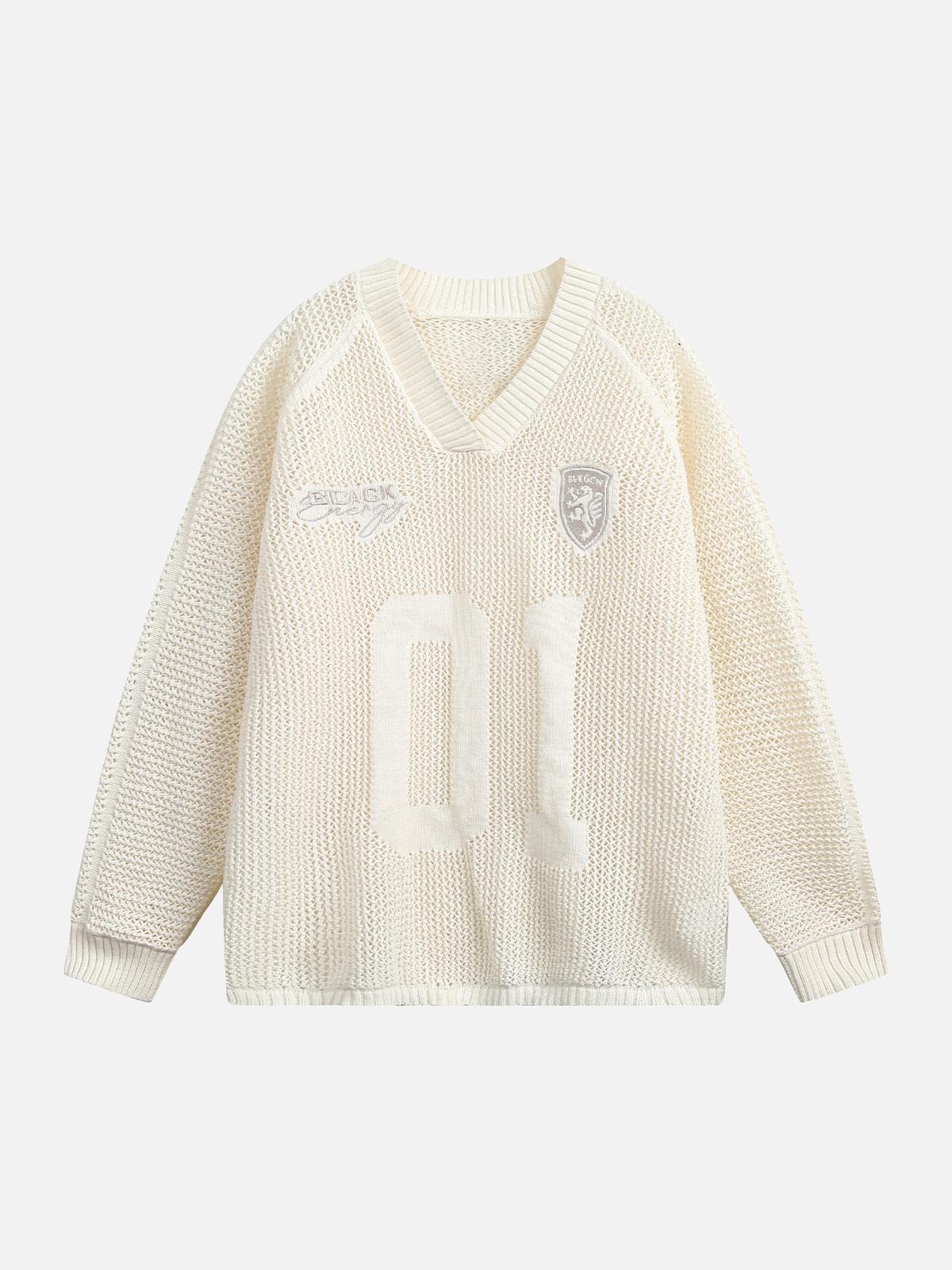 Concert Outfit Vintage Ripped Long Sleeve Knitted Jersey V-Neck Sweater