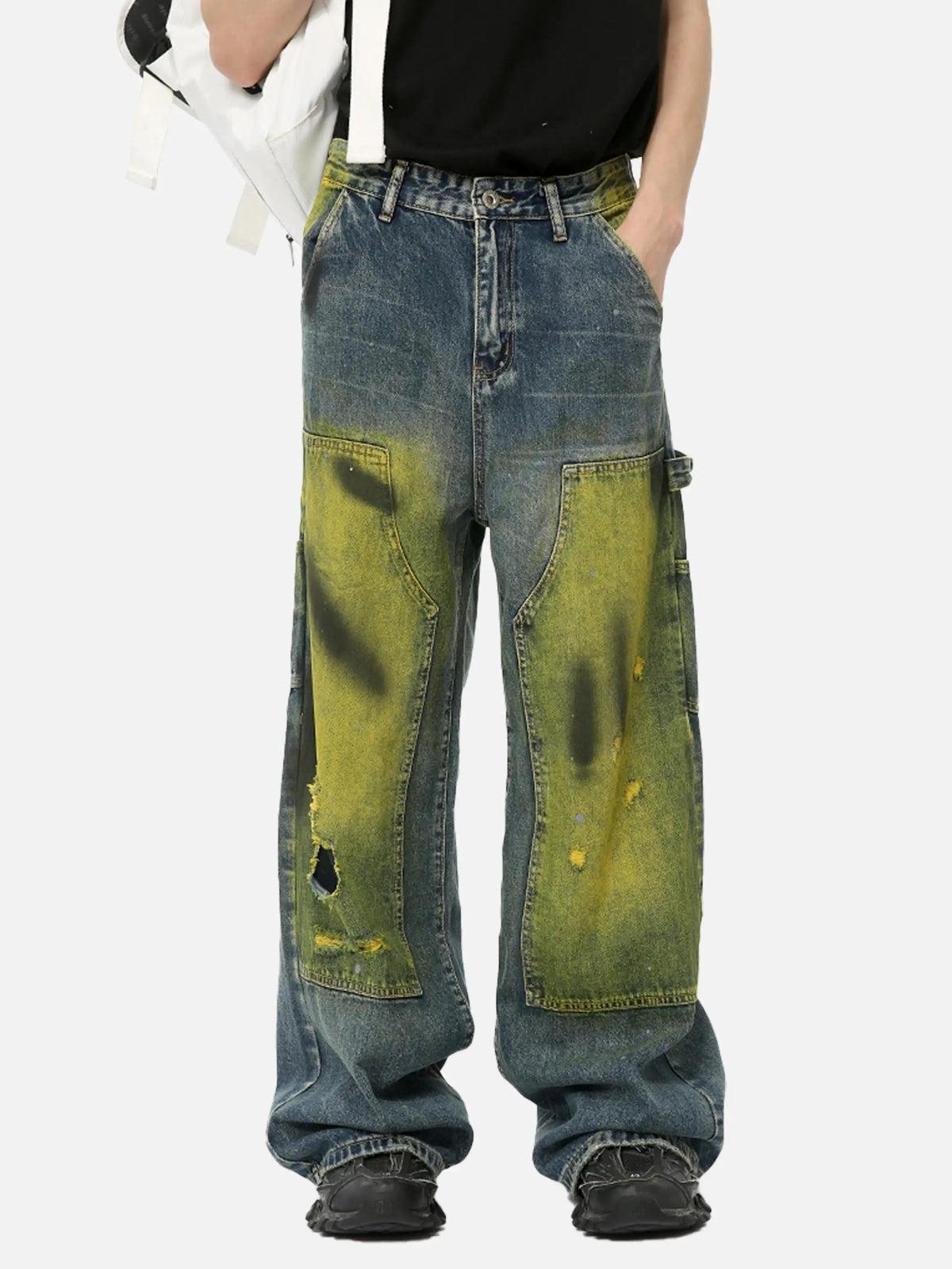 Concert Outfit Vintage Spray-Painted Patch Ripped Jeans