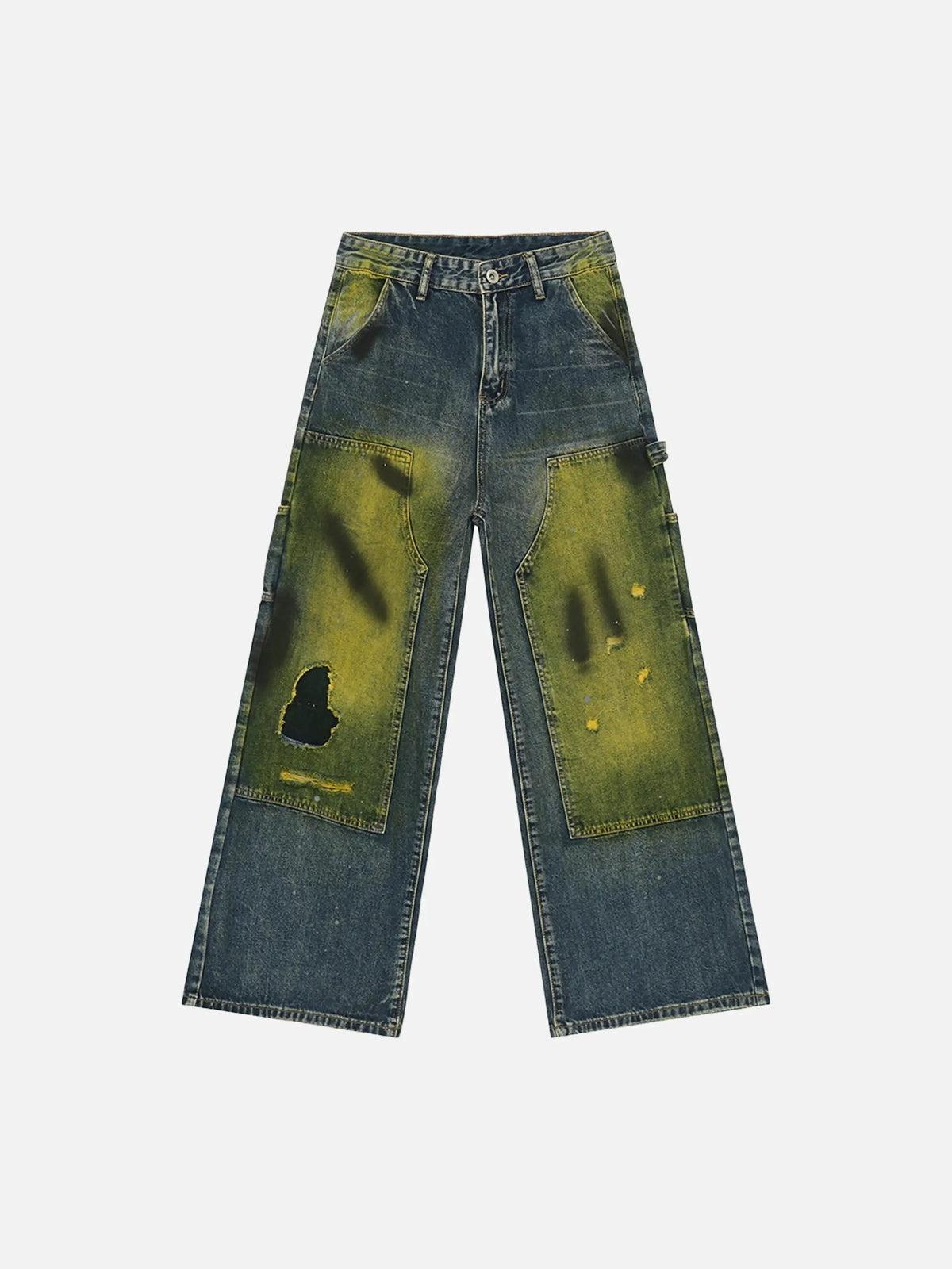 Concert Outfit Vintage Spray-Painted Patch Ripped Jeans