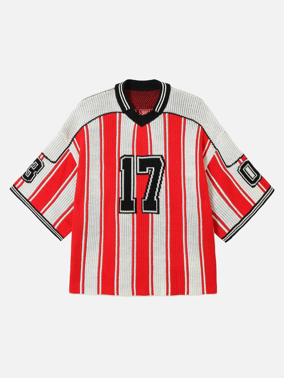 Concert Outfit Vintage Striped Baseball Short-Sleeved Knit Sweater