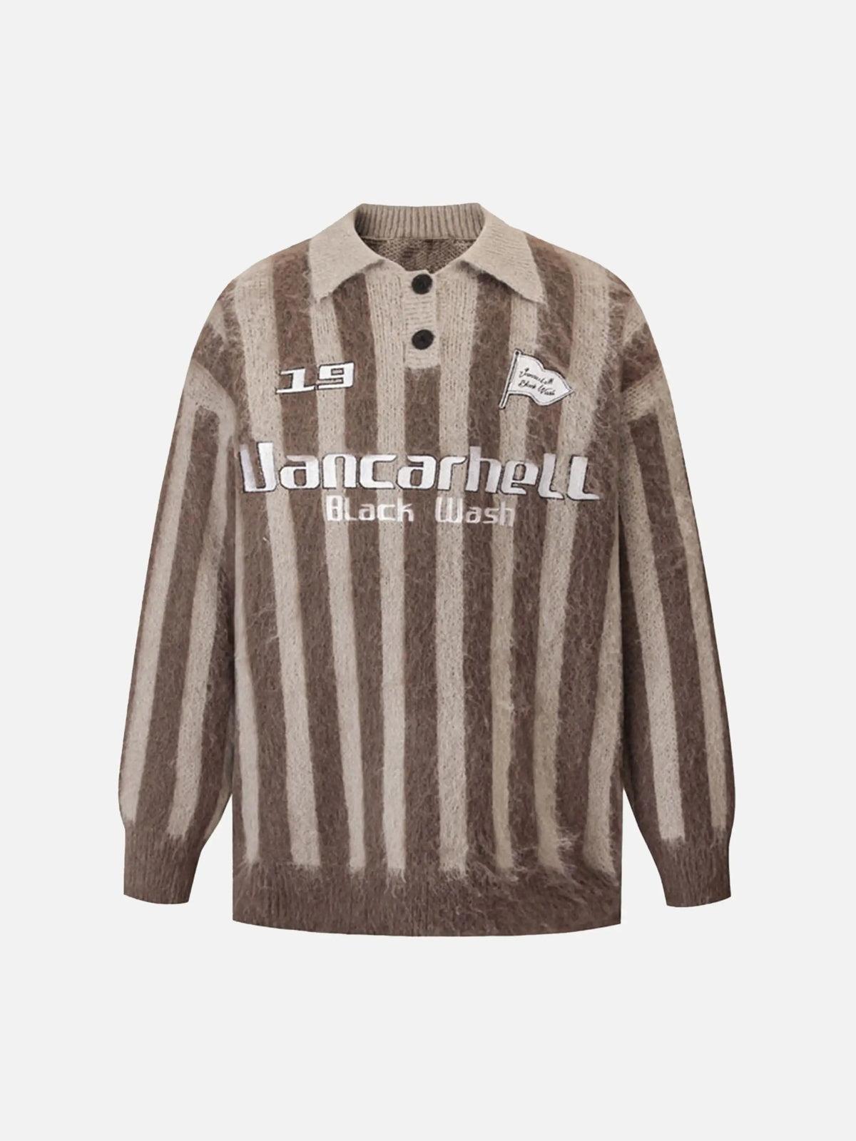 Concert Outfit Vintage Vertical Striped Polo Collar Sweater