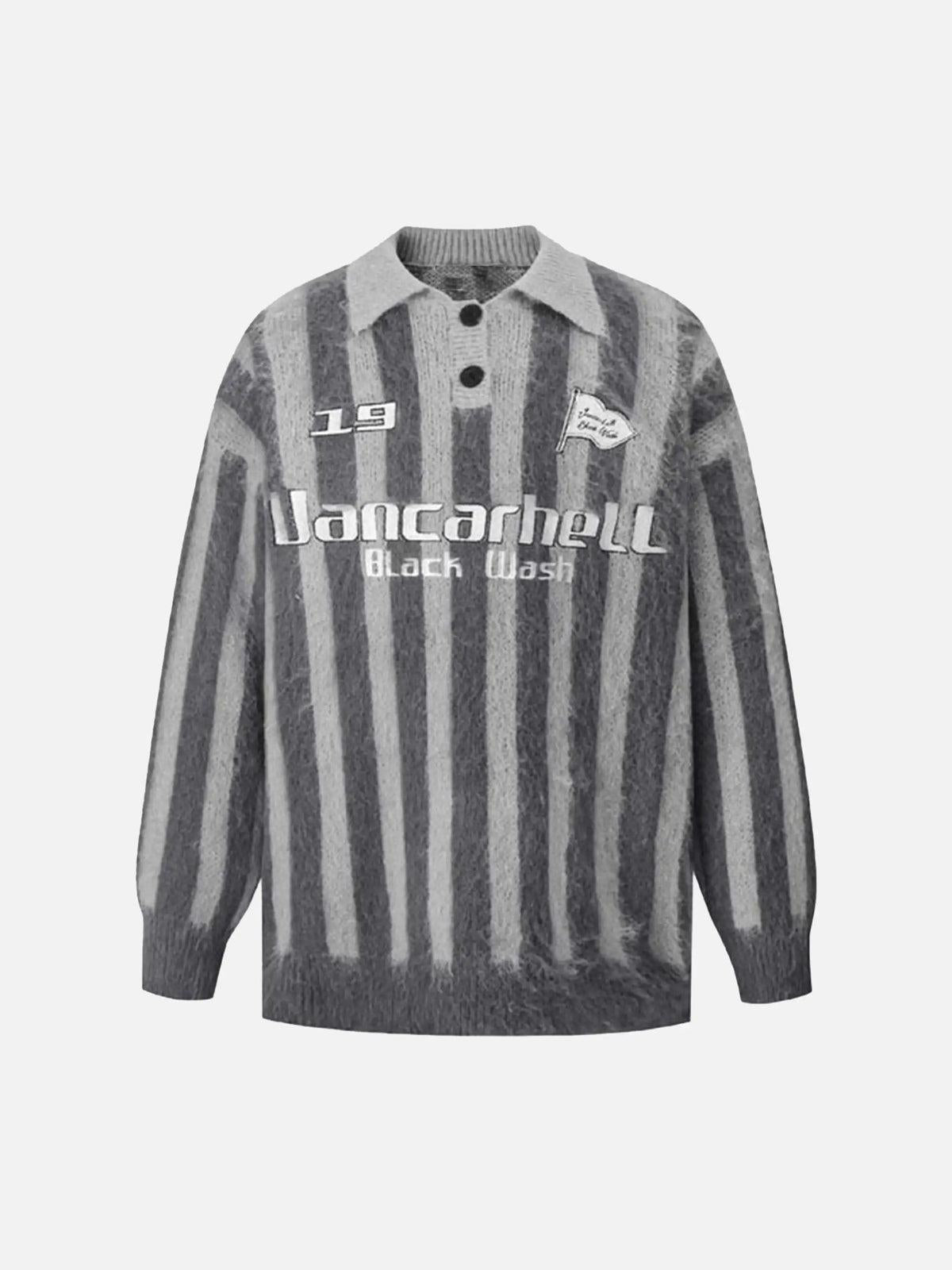 Concert Outfit Vintage Vertical Striped Polo Collar Sweater