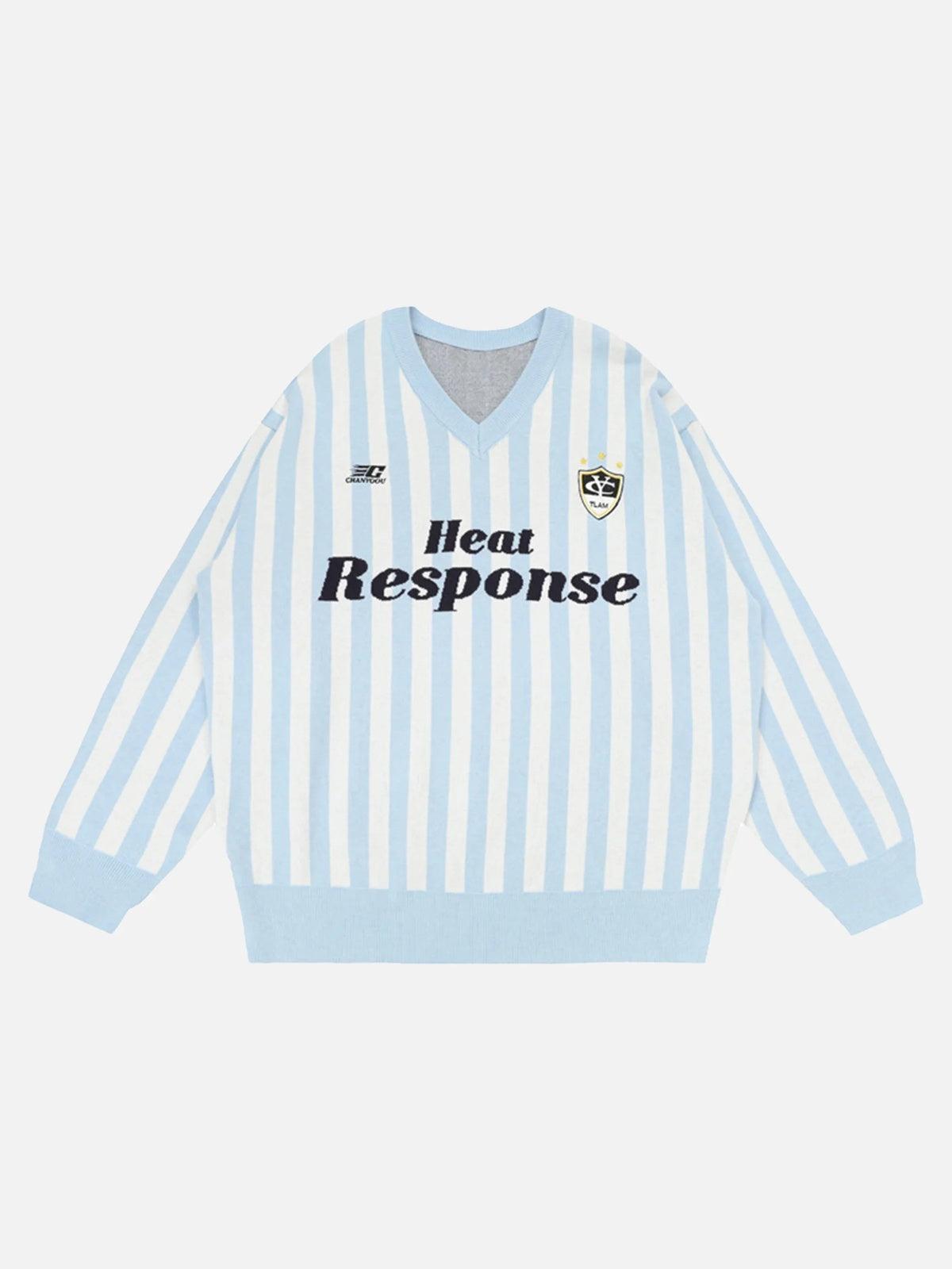 Concert Outfit Vintage Vertical Striped Preppy V-Neck Sweater