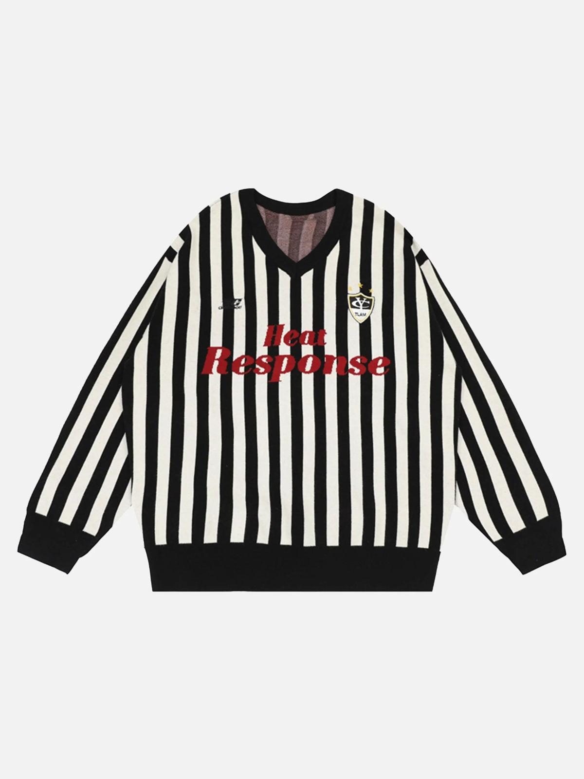 Concert Outfit Vintage Vertical Striped Preppy V-Neck Sweater