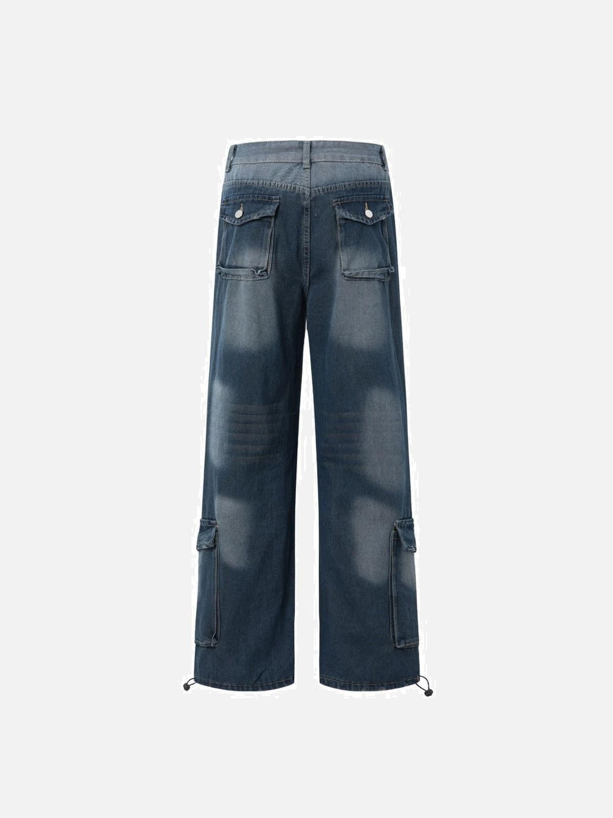 Concert Outfit Vintage Washed Multi-Pocket Jeans