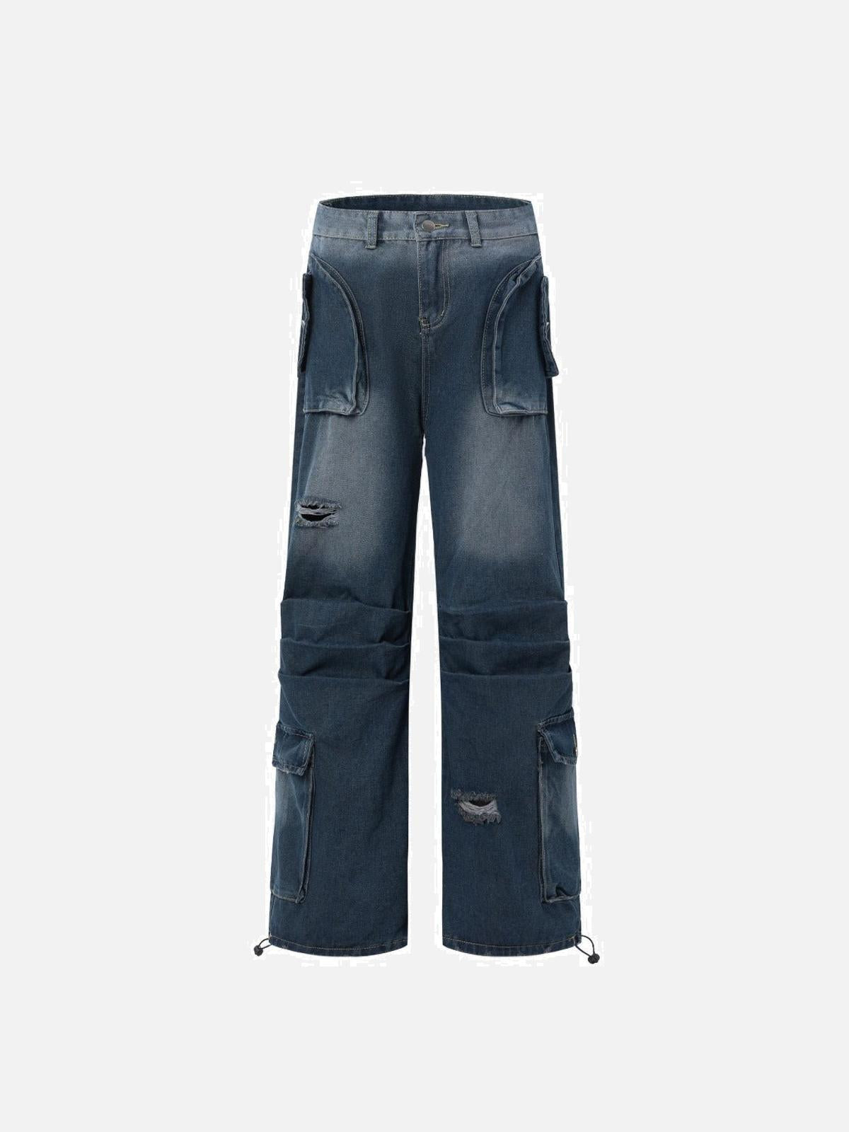 Concert Outfit Vintage Washed Multi-Pocket Jeans