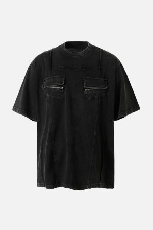 Concert Outfit Vintage Washed Multi-Pocket T-Shirt