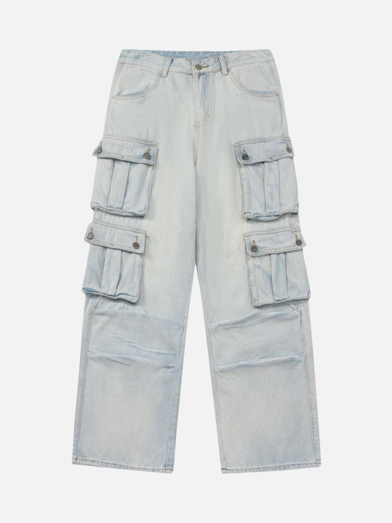 Concert Outfit Vintage Washed Multi-Pocket Work Jeans