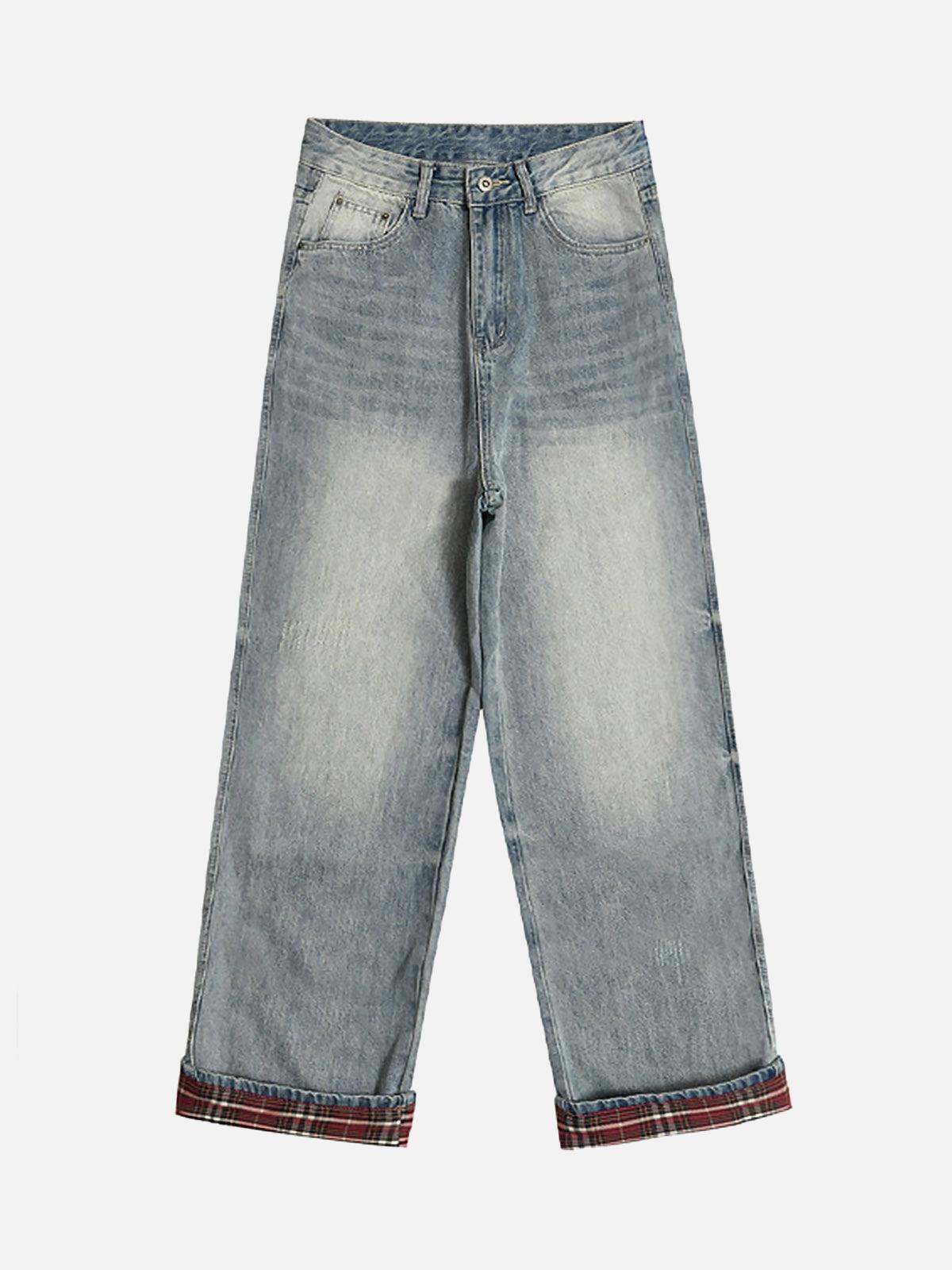 Concert Outfit Vintage Washed Plaid Baggy Jeans