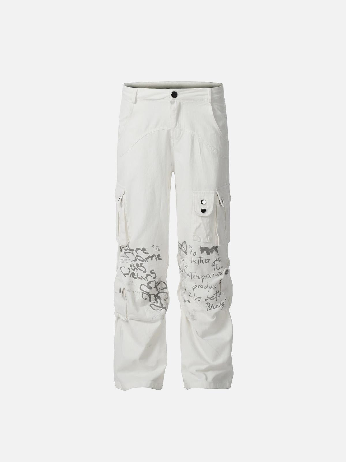 Concert Outfit Vintage Water-Slurry Print Cargo Pants