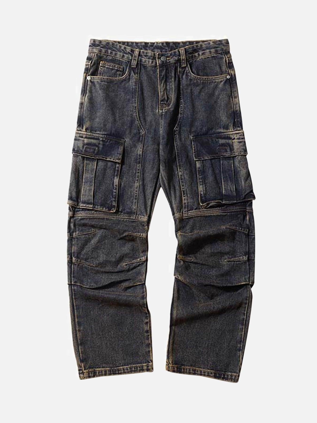 Concert Outfit Washed And Distressed Multi-Pocket Jeans