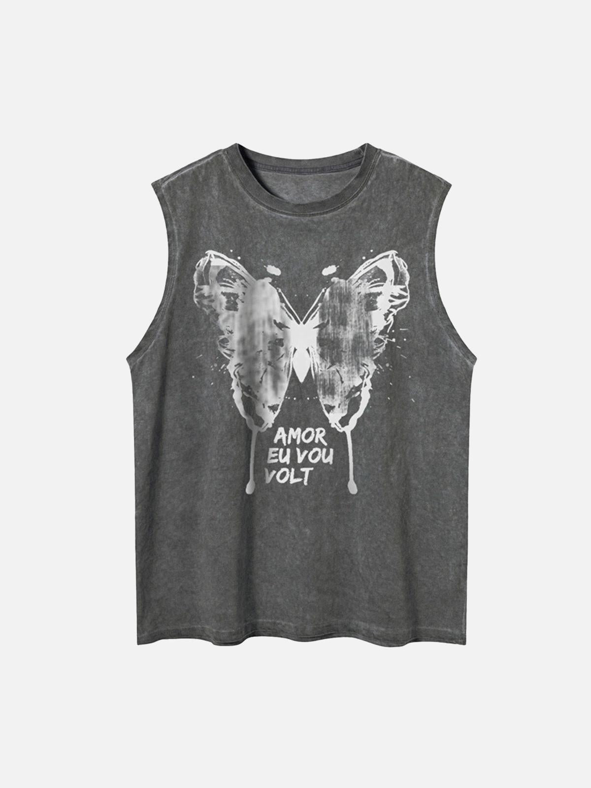 Concert Outfit Washed Distressed Butterfly Print Vest