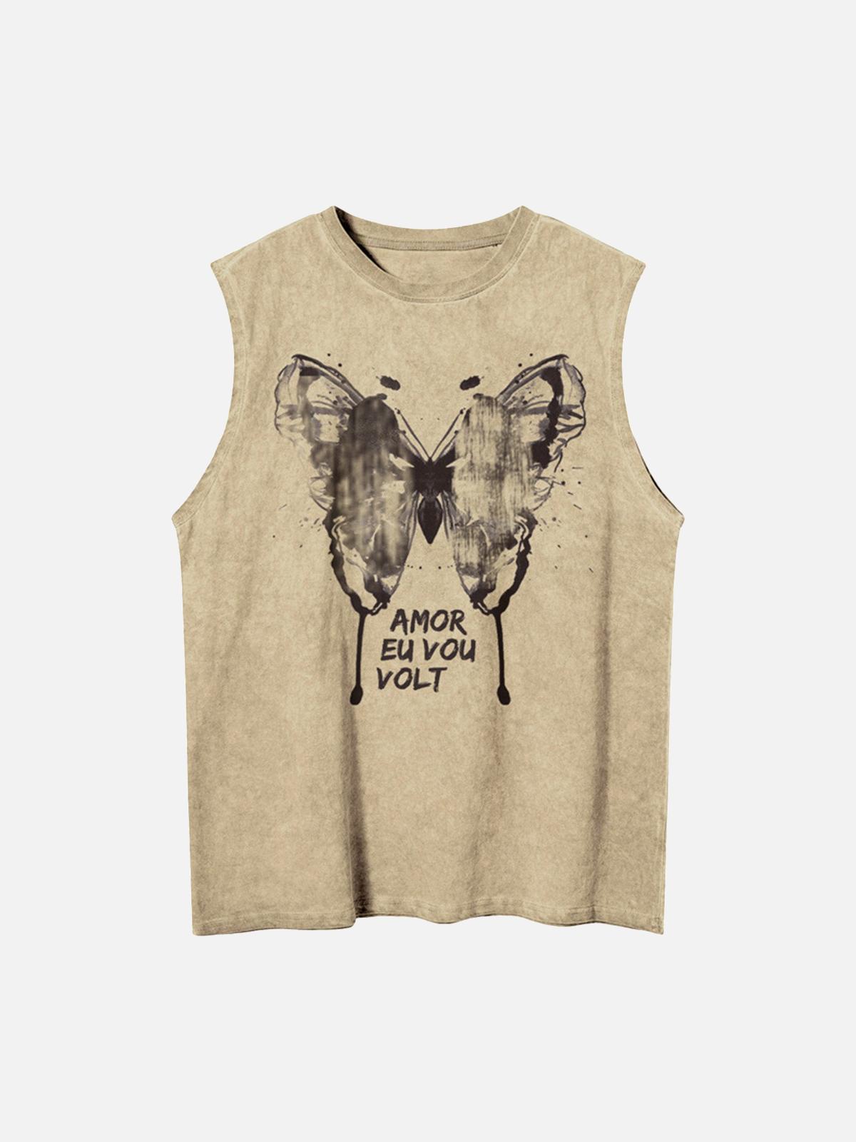 Concert Outfit Washed Distressed Butterfly Print Vest