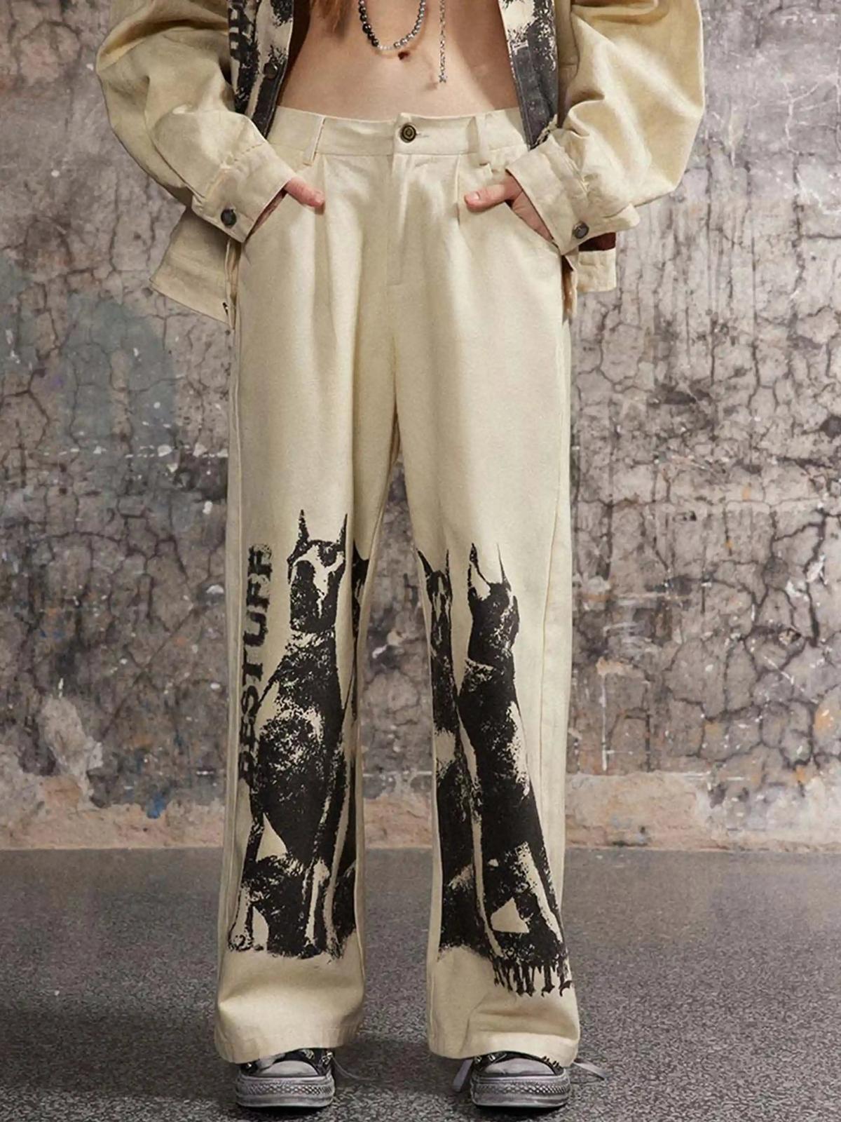 Concert Outfit Washed Distressed Doberman Graffiti Sweatpants