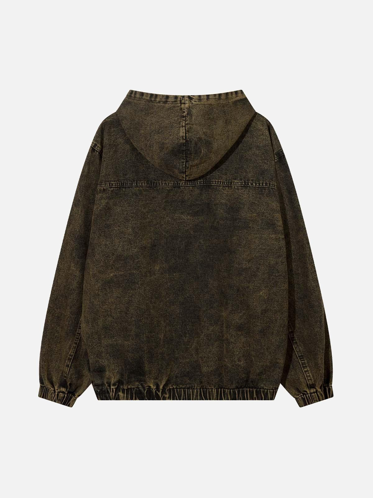 Concert Outfit Washed Distressed Letter Embroidered Denim Hoodie