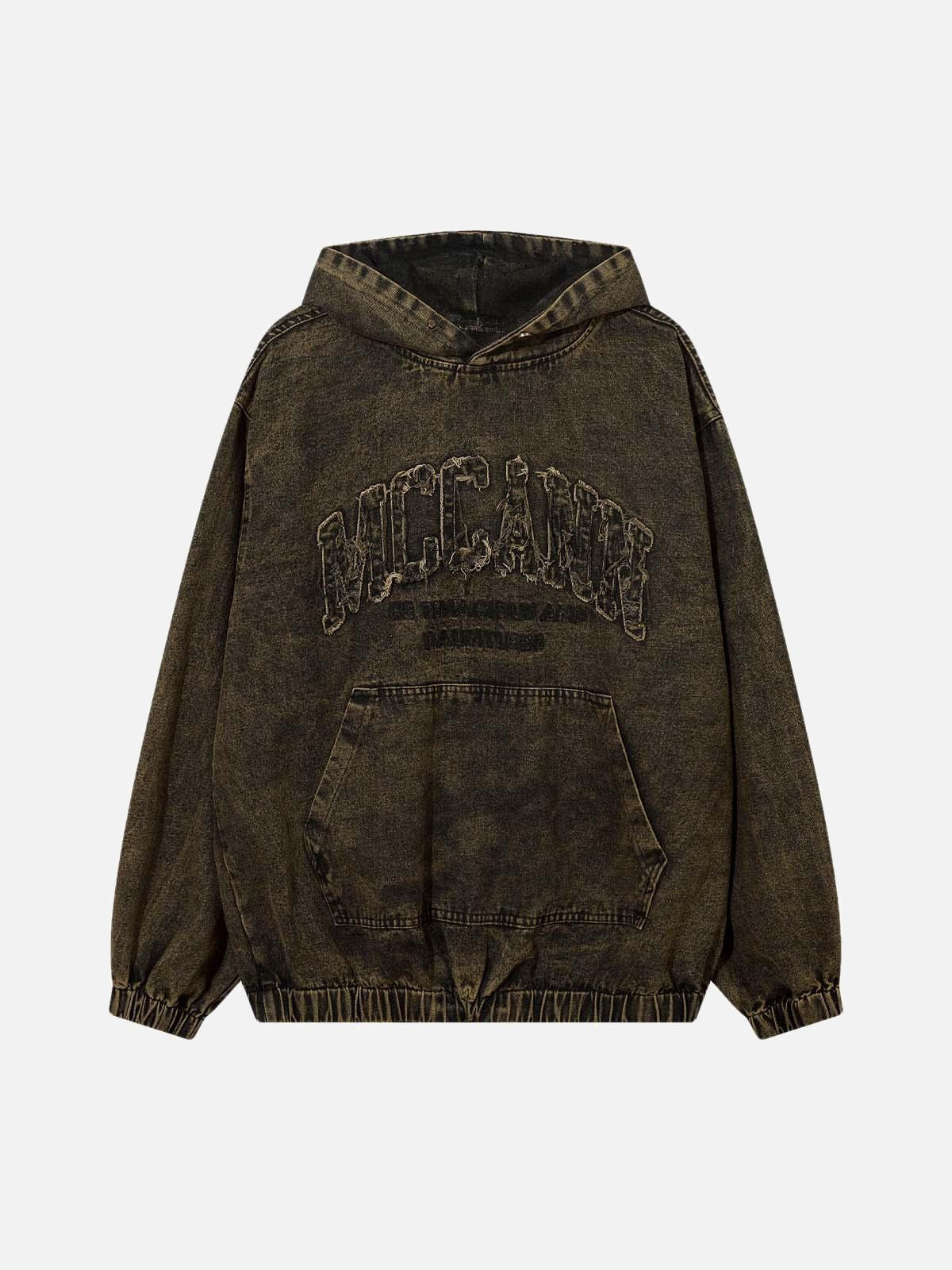 Concert Outfit Washed Distressed Letter Embroidered Denim Hoodie