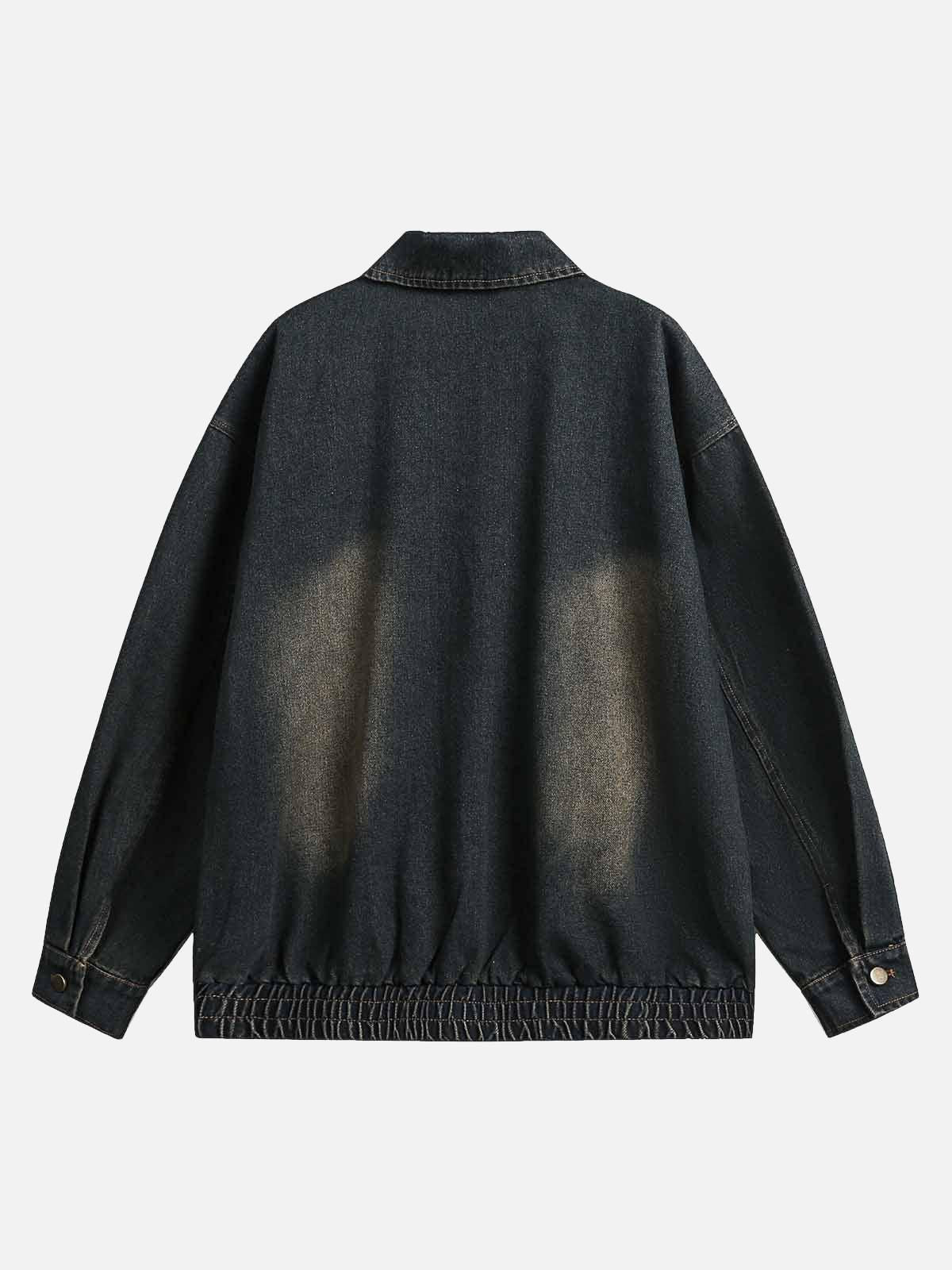 Concert Outfit Washed Distressed Multi-Pocket Denim Jacket